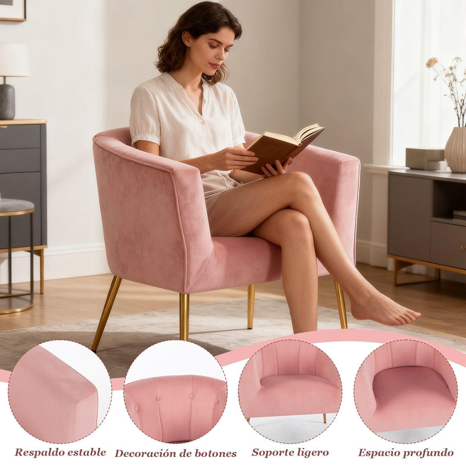 Poltrona Sitial Aurora Sillon Moderno 1 cuerpo Rosa de Terciopelo-7
