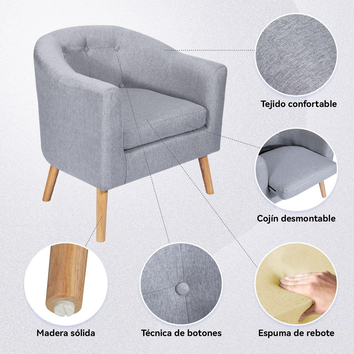 Poltrona 70x60x77CM para Dormitorio Apartamento Oficina Gris-3