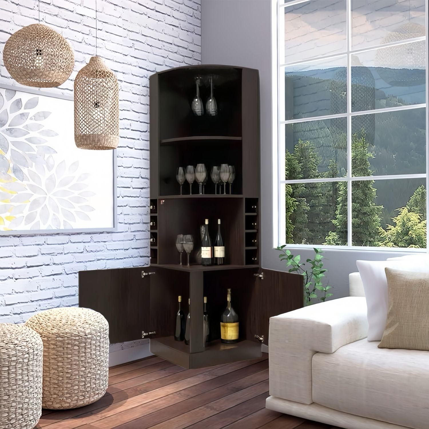 Bar Esquinero Madera 180 cm con 4 Niveles Marron Rustico-2
