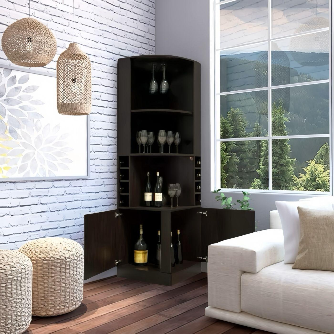 Bar Esquinero Madera 180 cm con 4 Niveles Marron Rustico-3