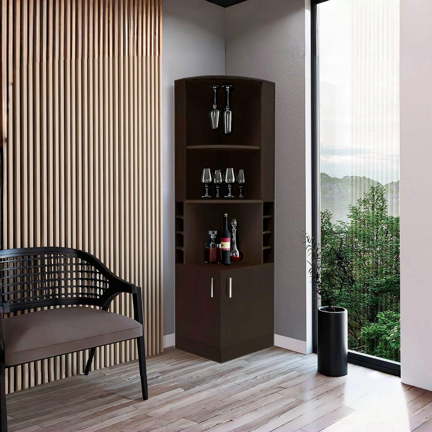 Bar Esquinero Madera 180 cm con 4 Niveles Marron Rustico-4