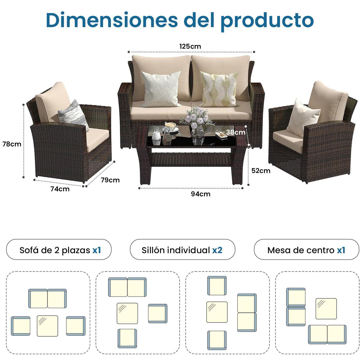 Juego de Living de Terraza 4 Personas de Ratan Sintetico-7