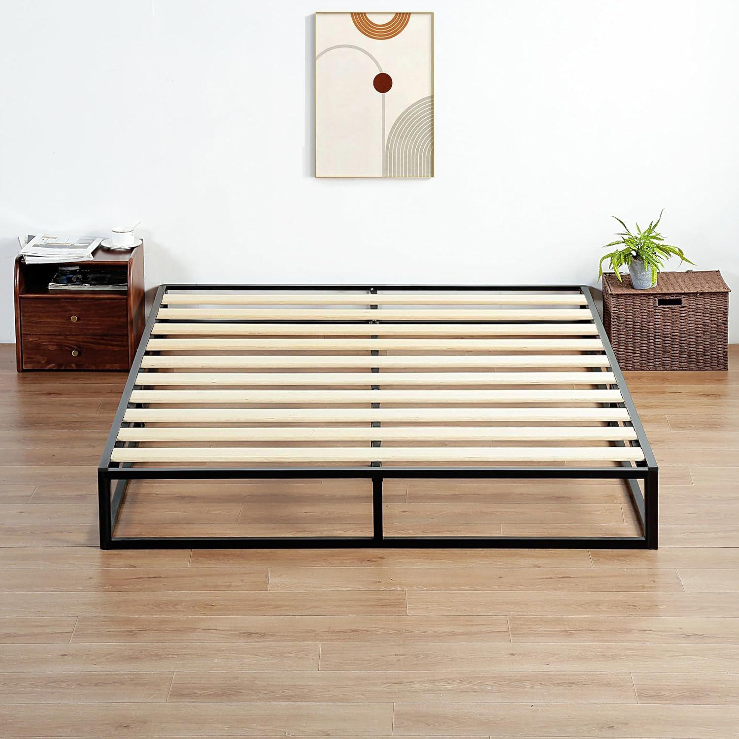 Base de Cama 2 Plazas Metalica con Listones de Madera 150x200x30 cm-2