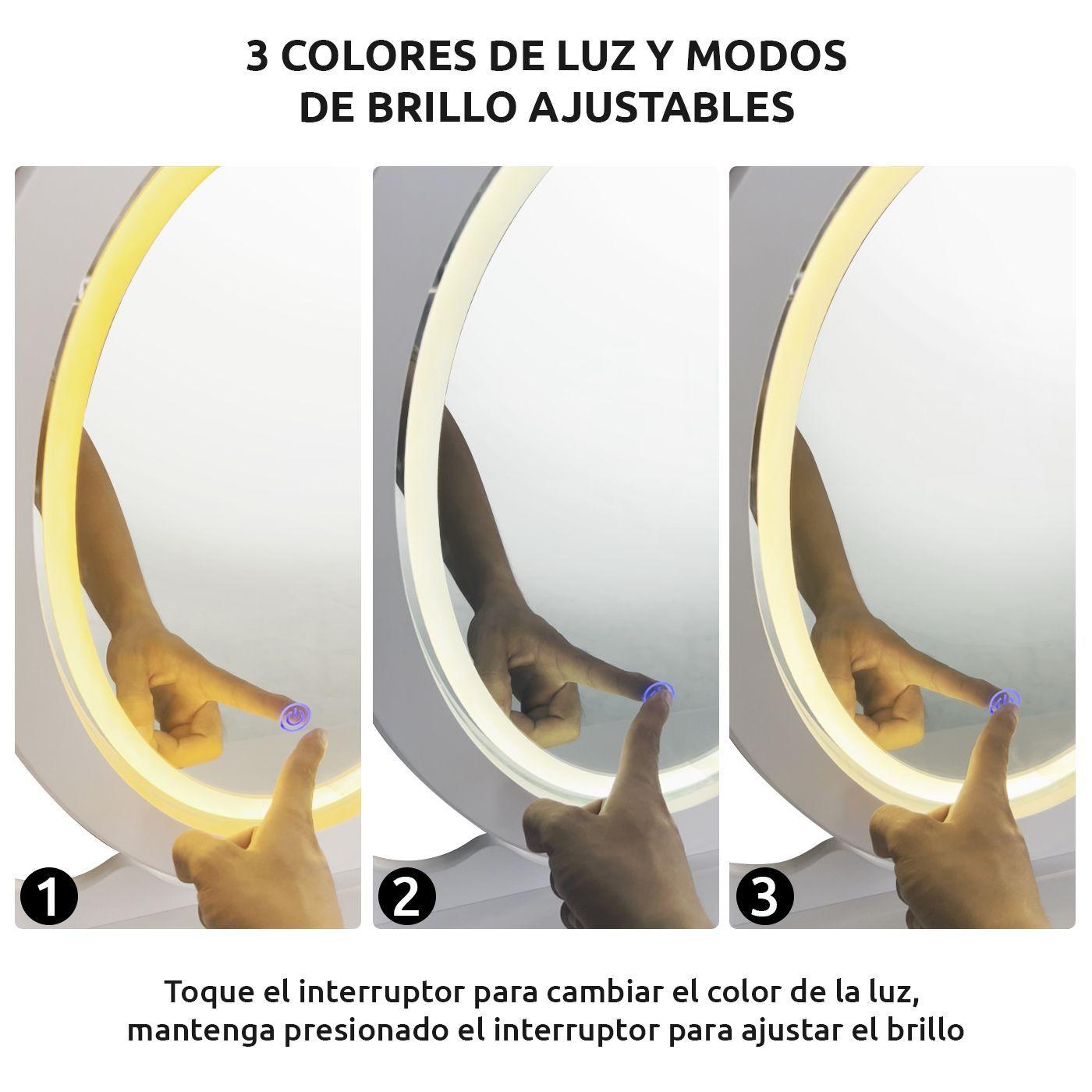 Tocador con espejo iluminado y taburete acolchado blanco-5