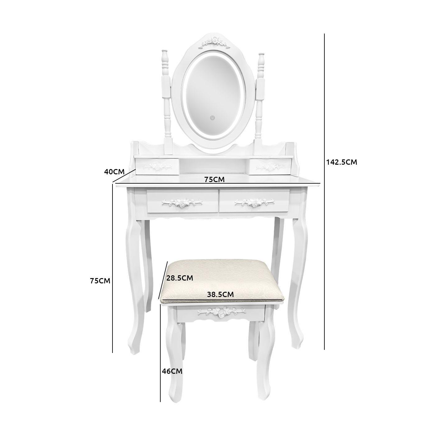 Tocador con espejo iluminado y taburete acolchado blanco-7