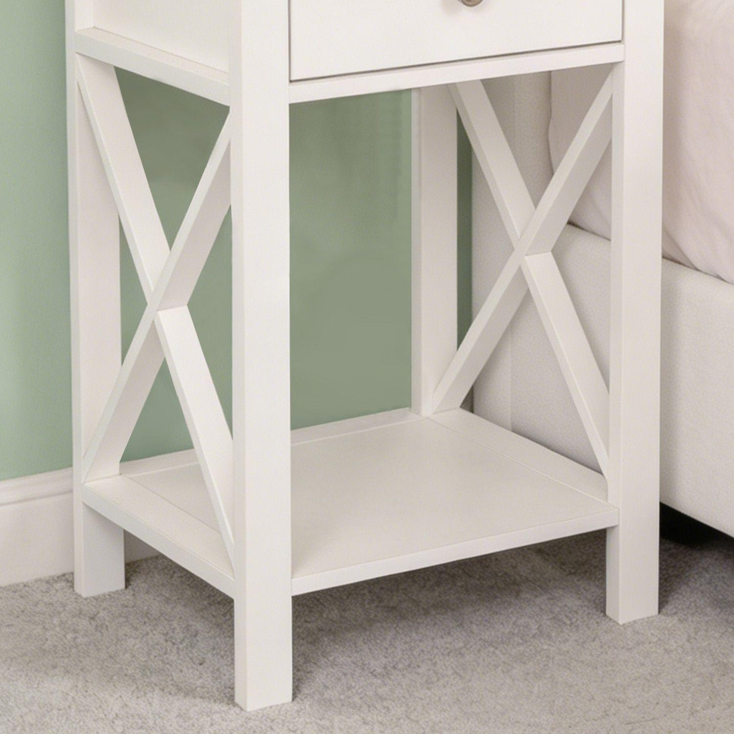 Velador 40x30x58cm Blanco 1 Cajon Industrial MDF Mesas Laterales-5