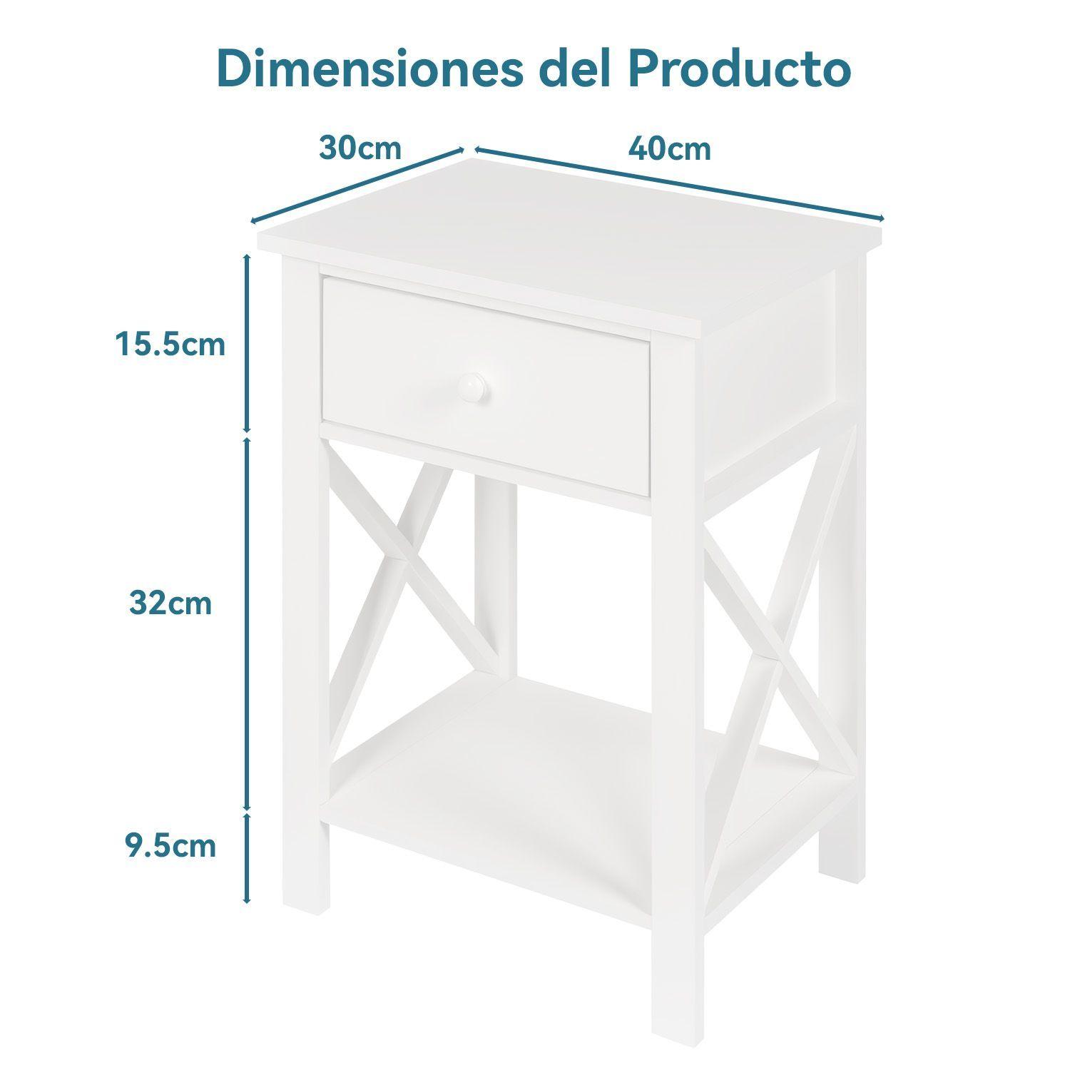Velador 40x30x58cm Blanco 1 Cajon Industrial MDF Mesas Laterales-6