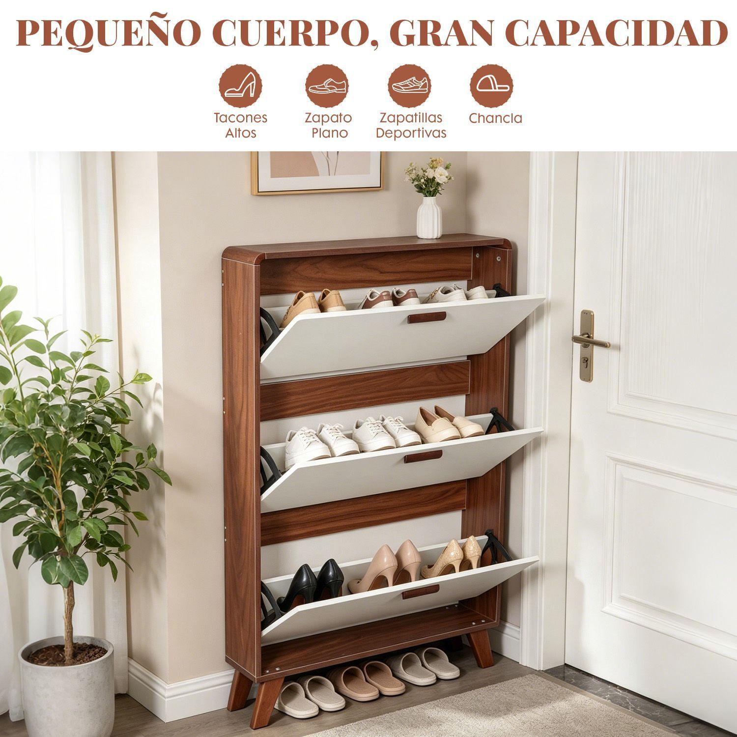 Zapatero Organizador Con 3 Puertas 80x17x119 Cm Marron-2
