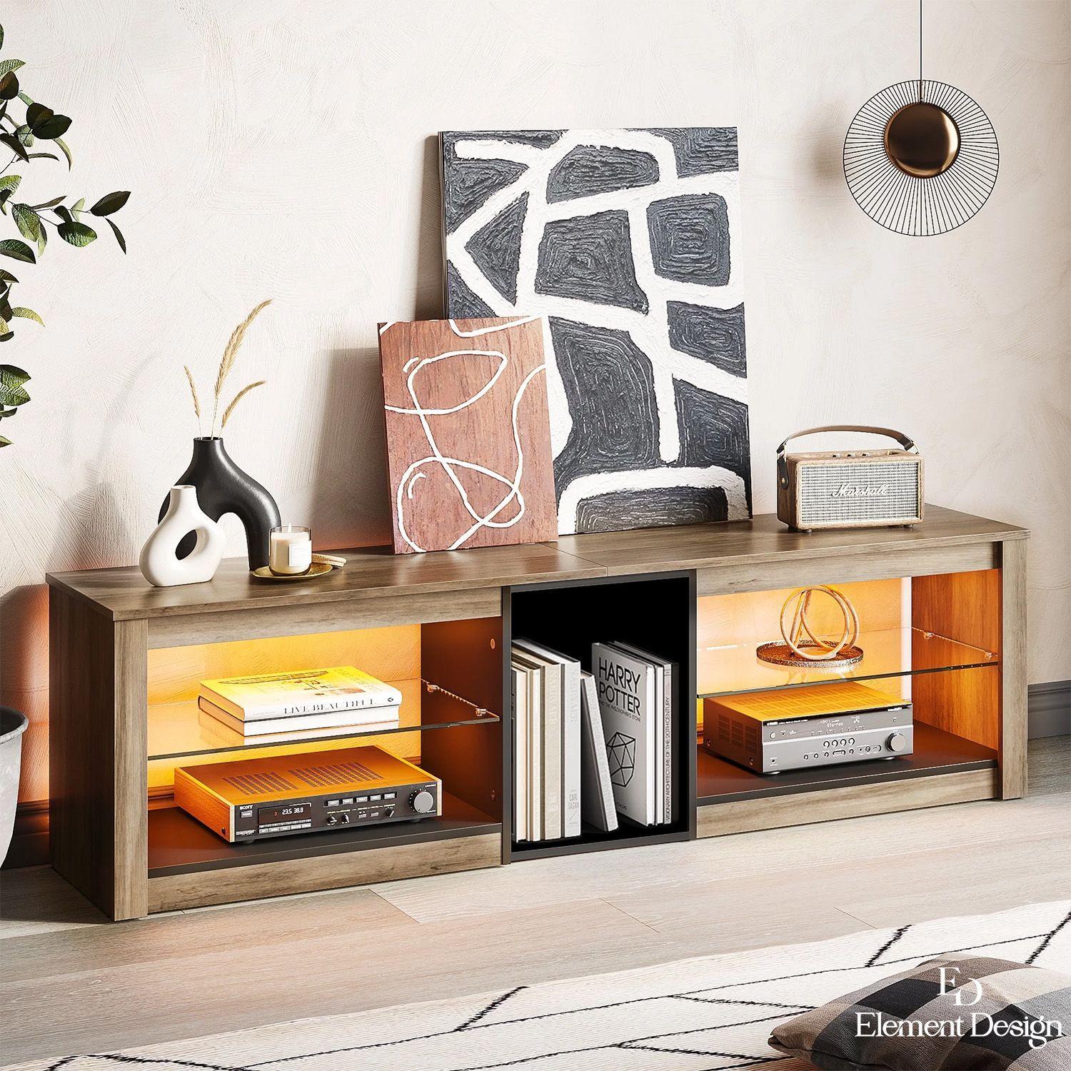 Rack TV 55 Pulgada 140 49 30cm con Luces LED y Repisas Moderno-2