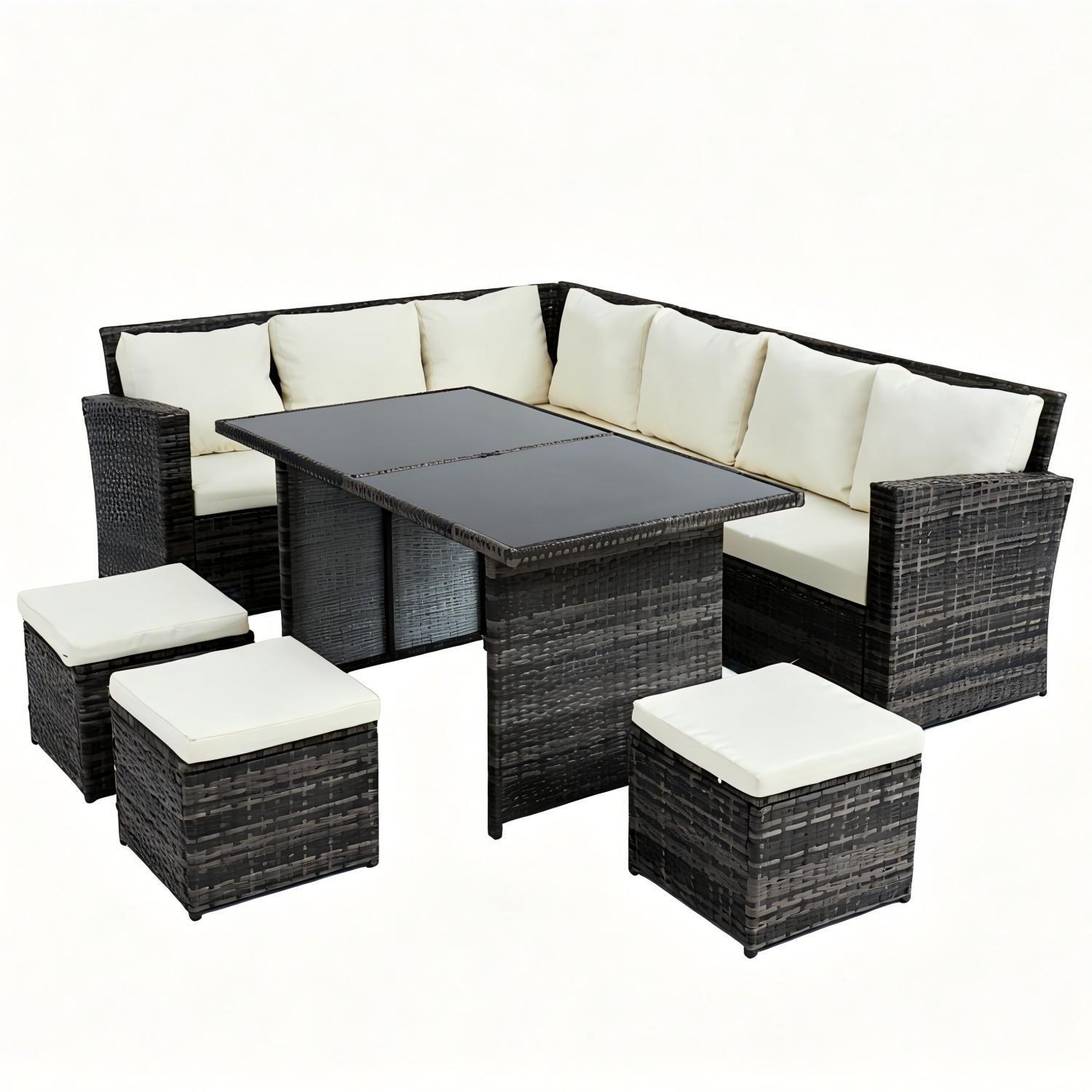 Juego de Comedor de Terraza 9 Personas Riviera Marron Beige-0