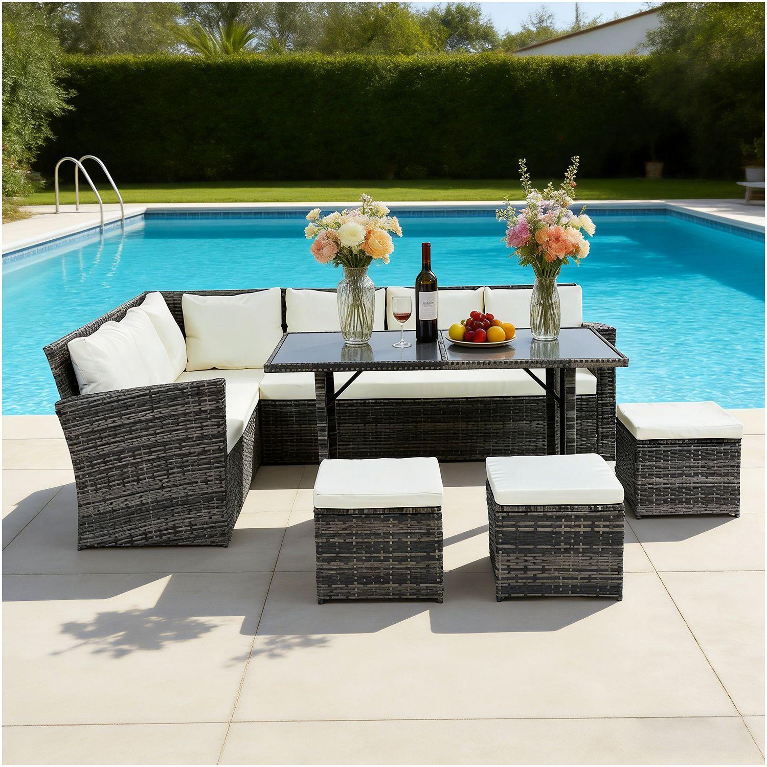 Juego de Comedor de Terraza 9 Personas Riviera Marron Beige-1