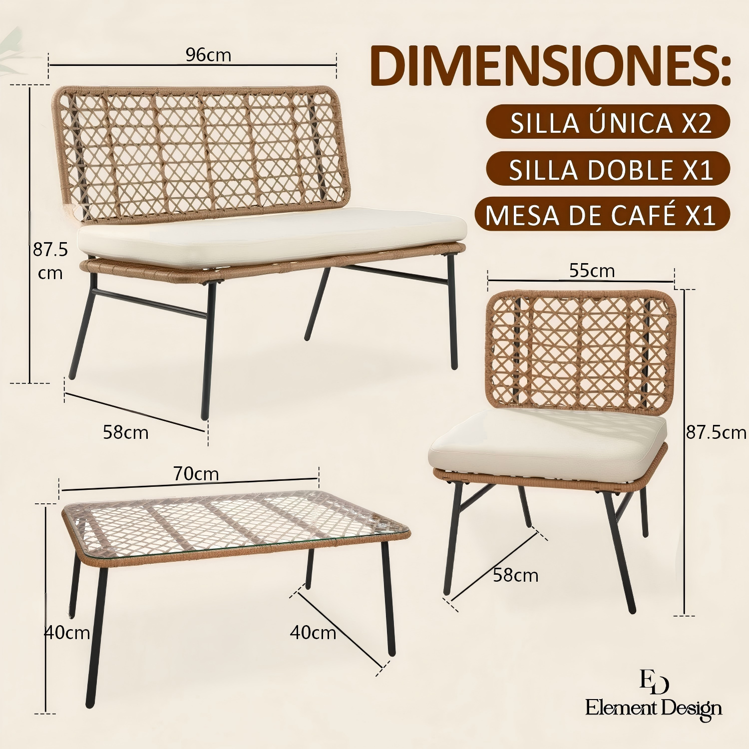 Juego de Living de Terraza 4 Personas de Ratan sintetico-7