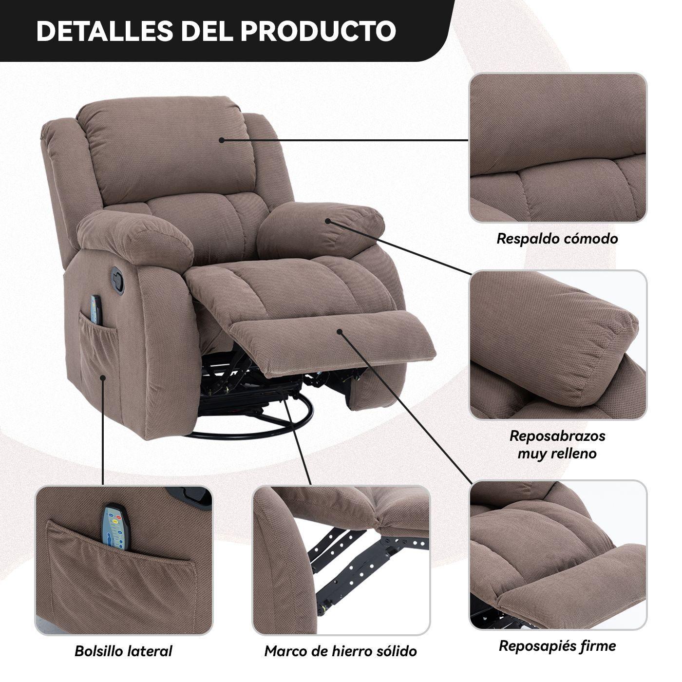 Berger Reclinable con Masajes Y Calefaccion Tela Cafe-4