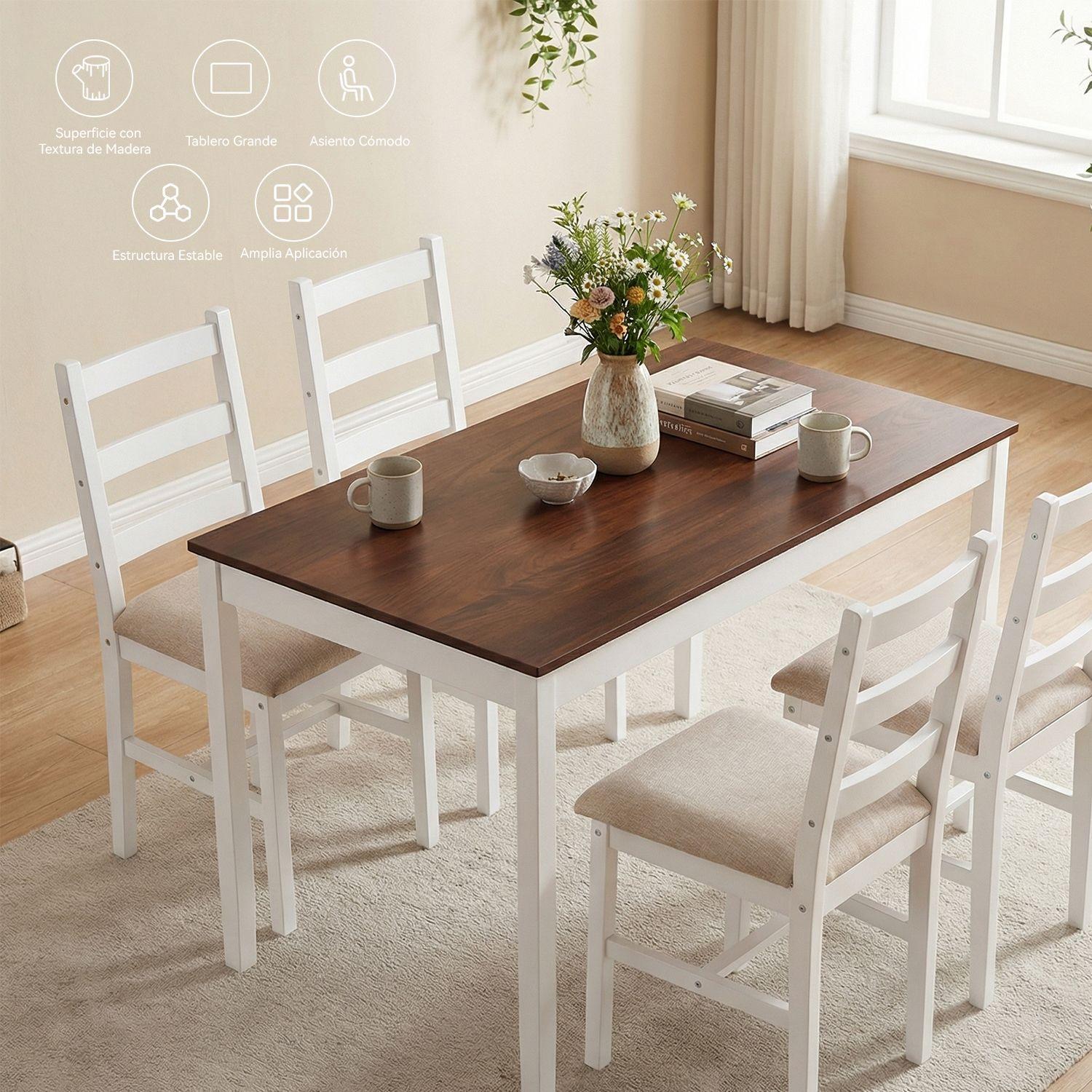 Juego de Comedor 4 Sillas Mesa Rectangular Moderno 108x73x56cm-1