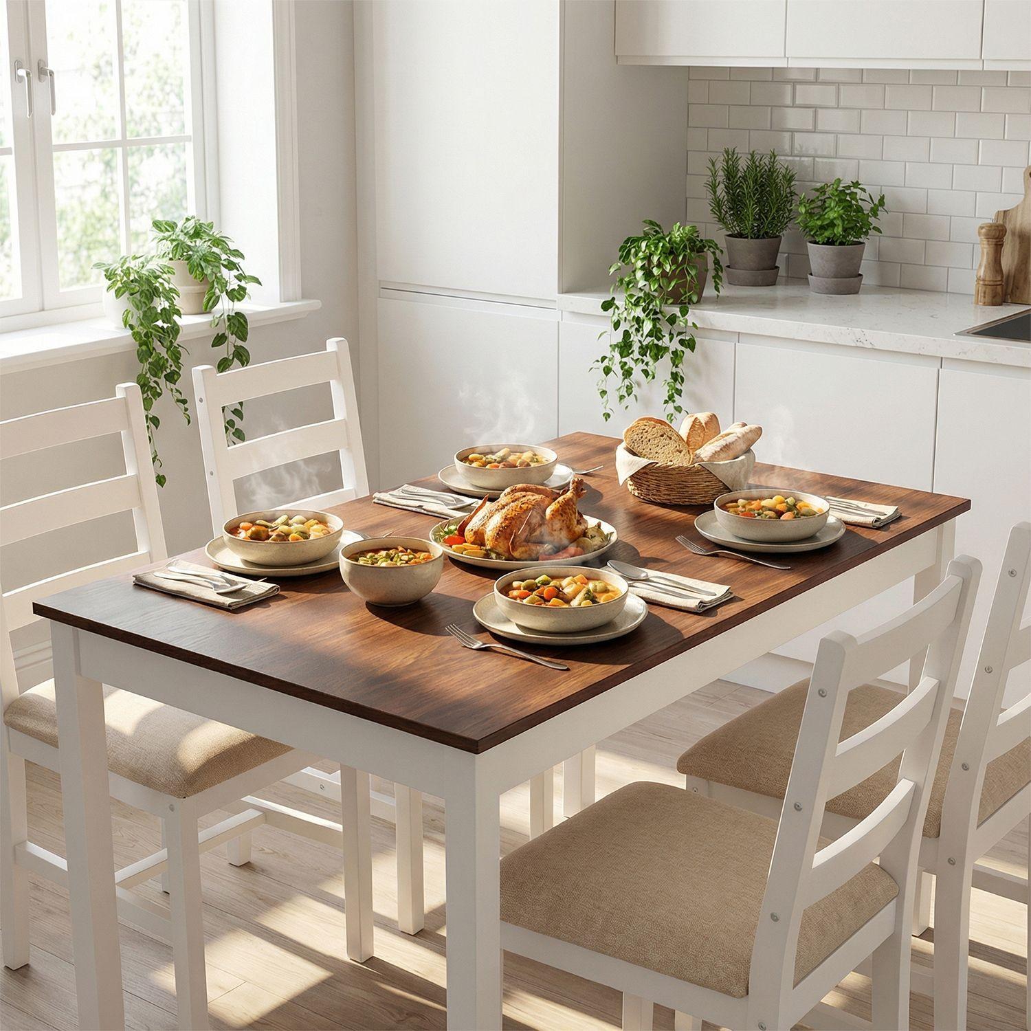 Juego de Comedor 4 Sillas Mesa Rectangular Moderno 108x73x56cm-2