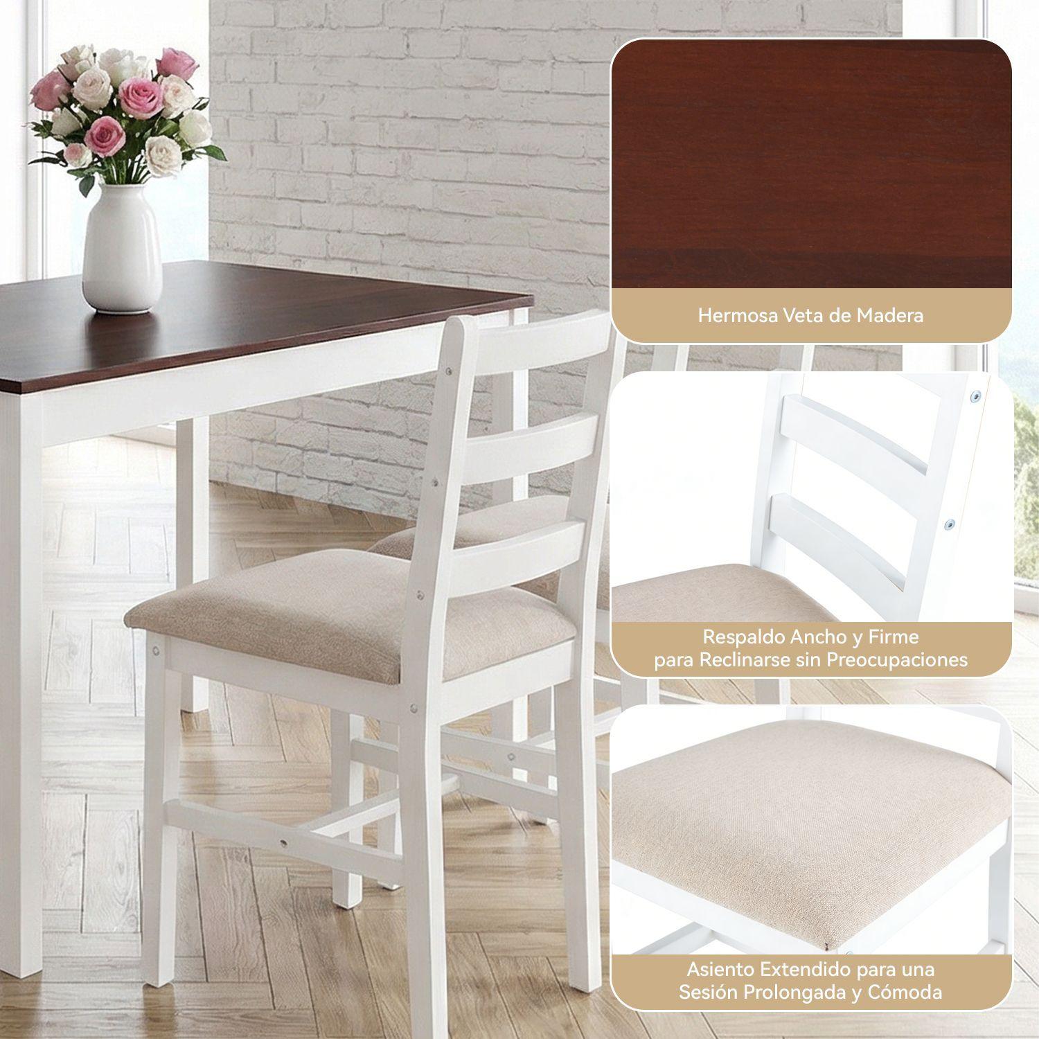 Juego de Comedor 4 Sillas Mesa Rectangular Moderno 108x73x56cm-4