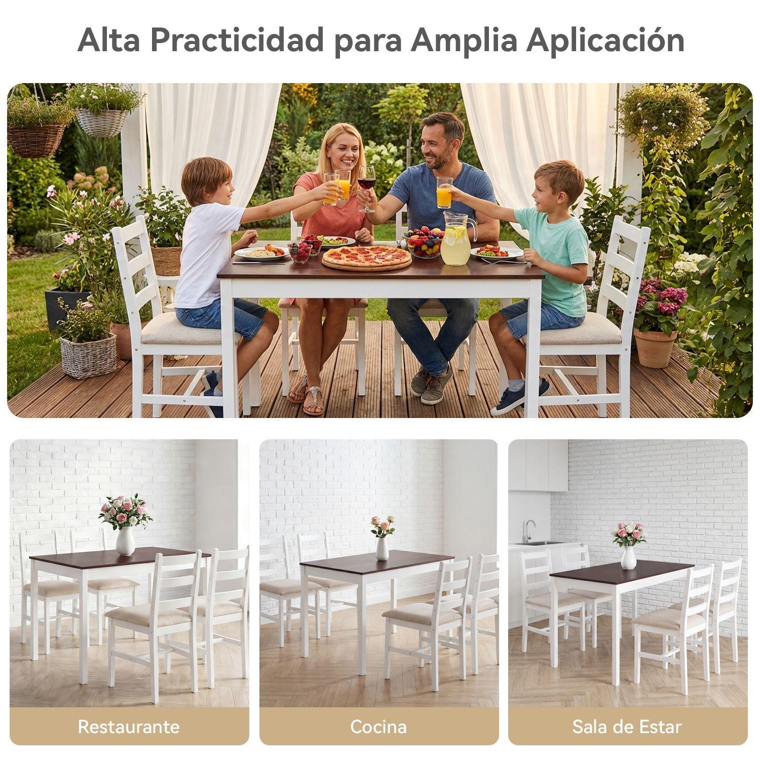 Juego de Comedor 4 Sillas Mesa Rectangular Moderno 108x73x56cm-5