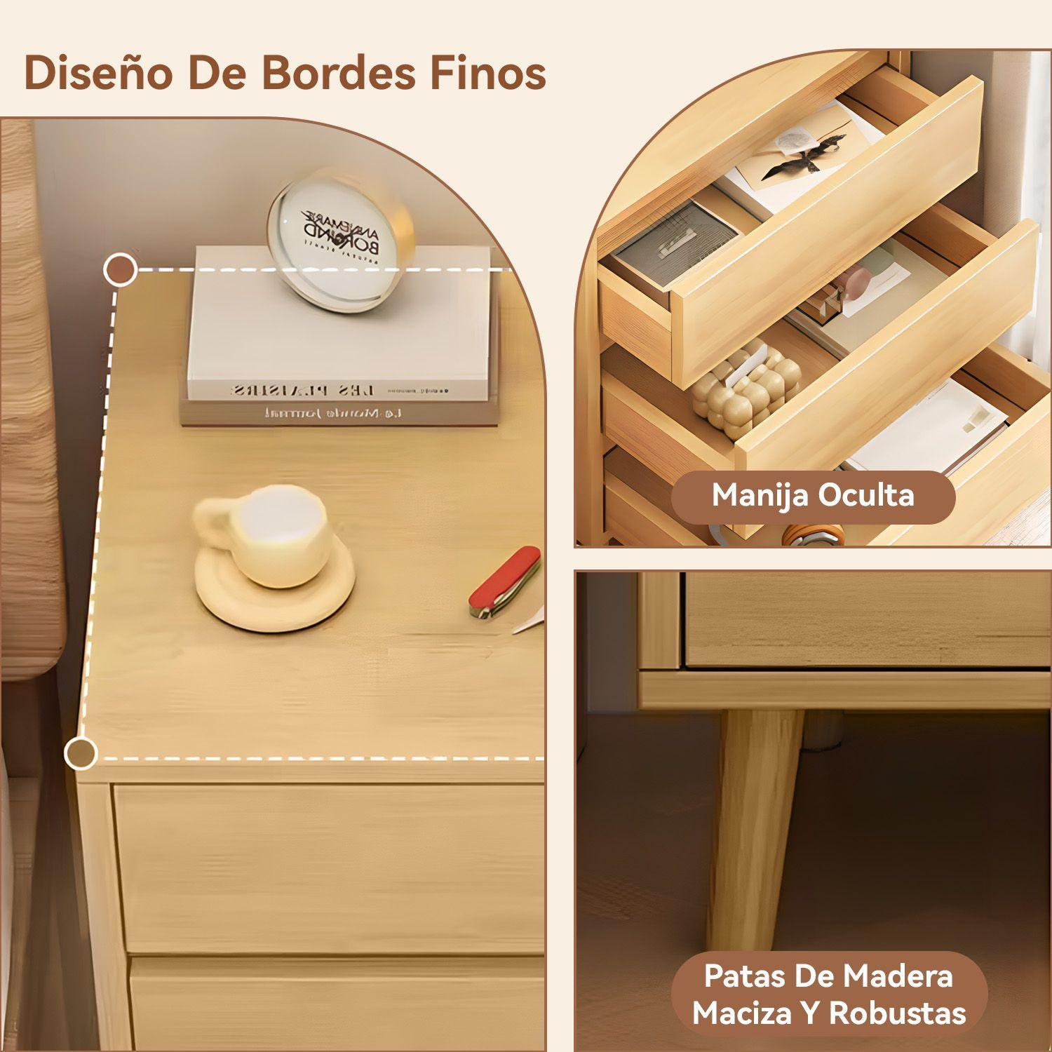 Velador con 3 Cajones Madera 50x40x62 cm-5