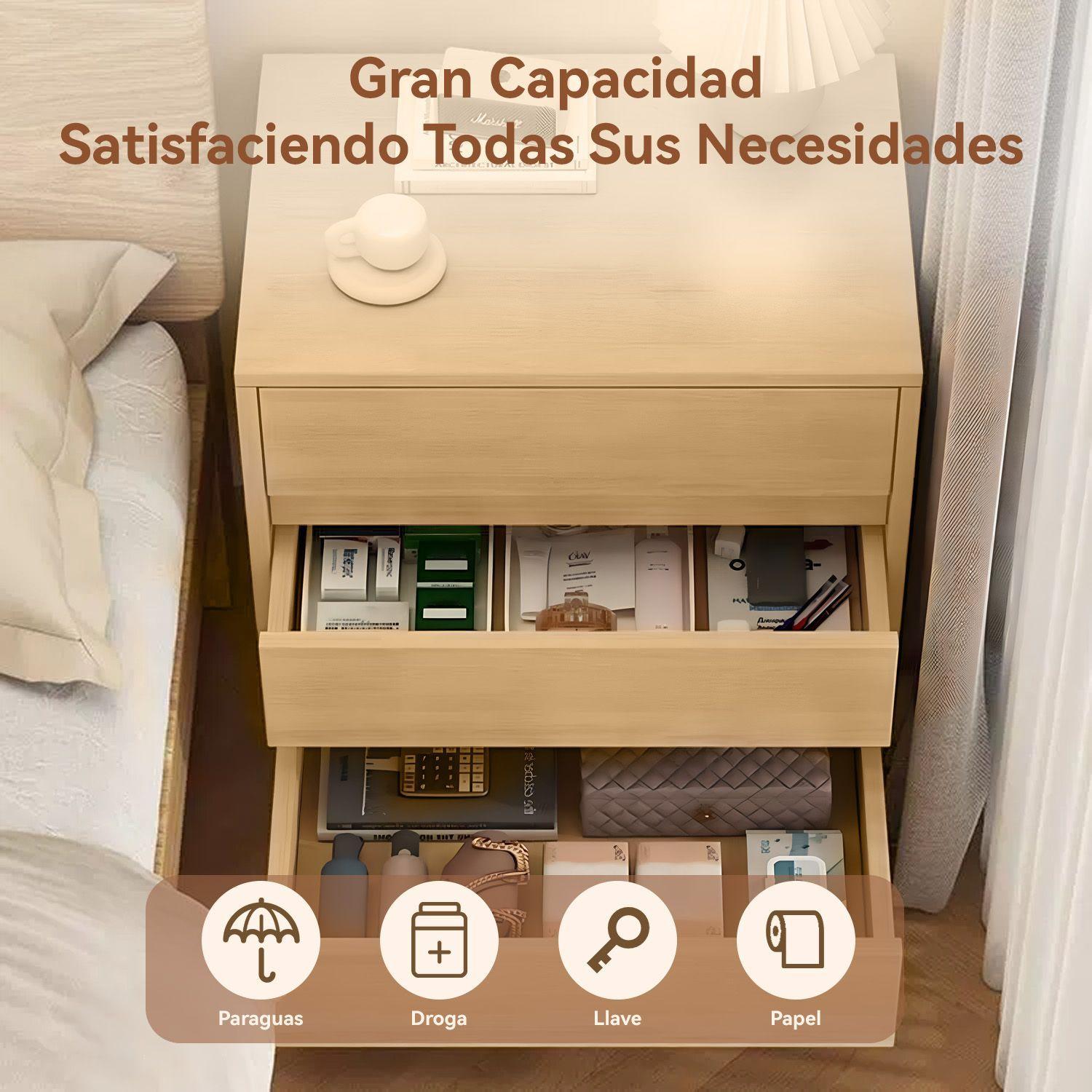 Velador con 3 Cajones Madera 50x40x62 cm-6
