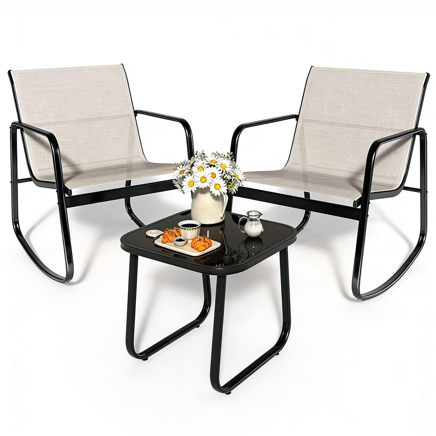 Juego de Living de Terraza y Balcon 3 Piezas 2 Personas Beige negro-0