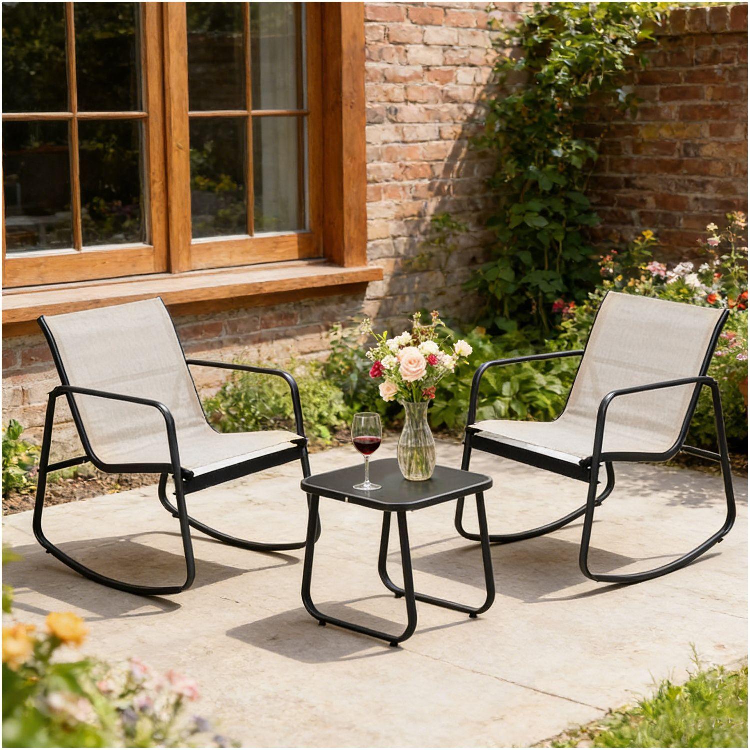 Juego de Living de Terraza y Balcon 3 Piezas 2 Personas Beige negro-1