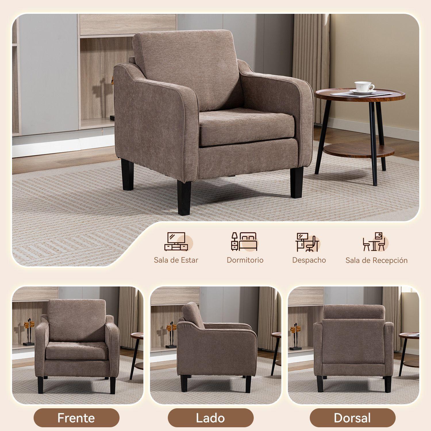 Poltrona Lyre Acolchada Moderno Marron para Living Dormitorio Chenille Estilo-3