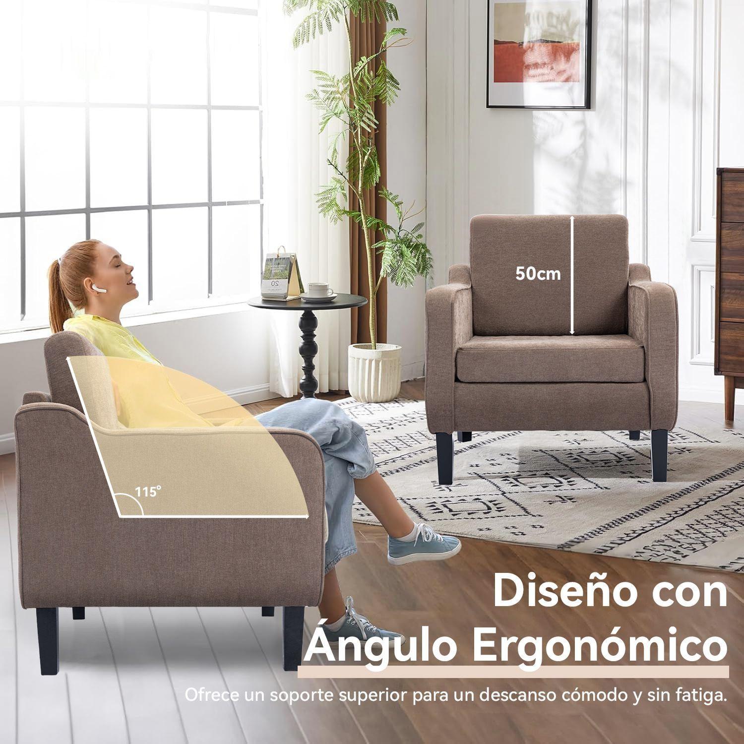 Poltrona Lyre Acolchada Moderno Marron para Living Dormitorio Chenille Estilo-5