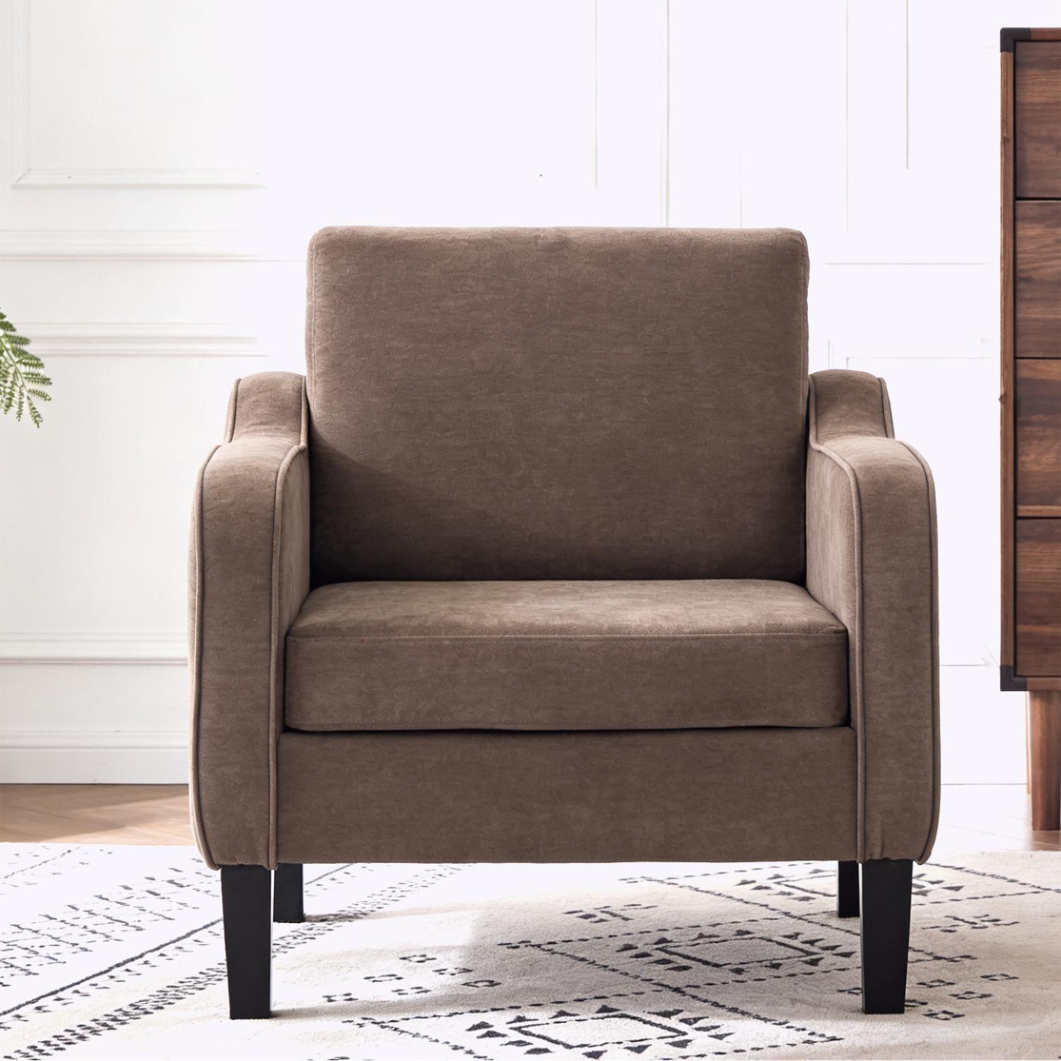 Poltrona Lyre Acolchada Moderno Marron para Living Dormitorio Chenille Estilo-7