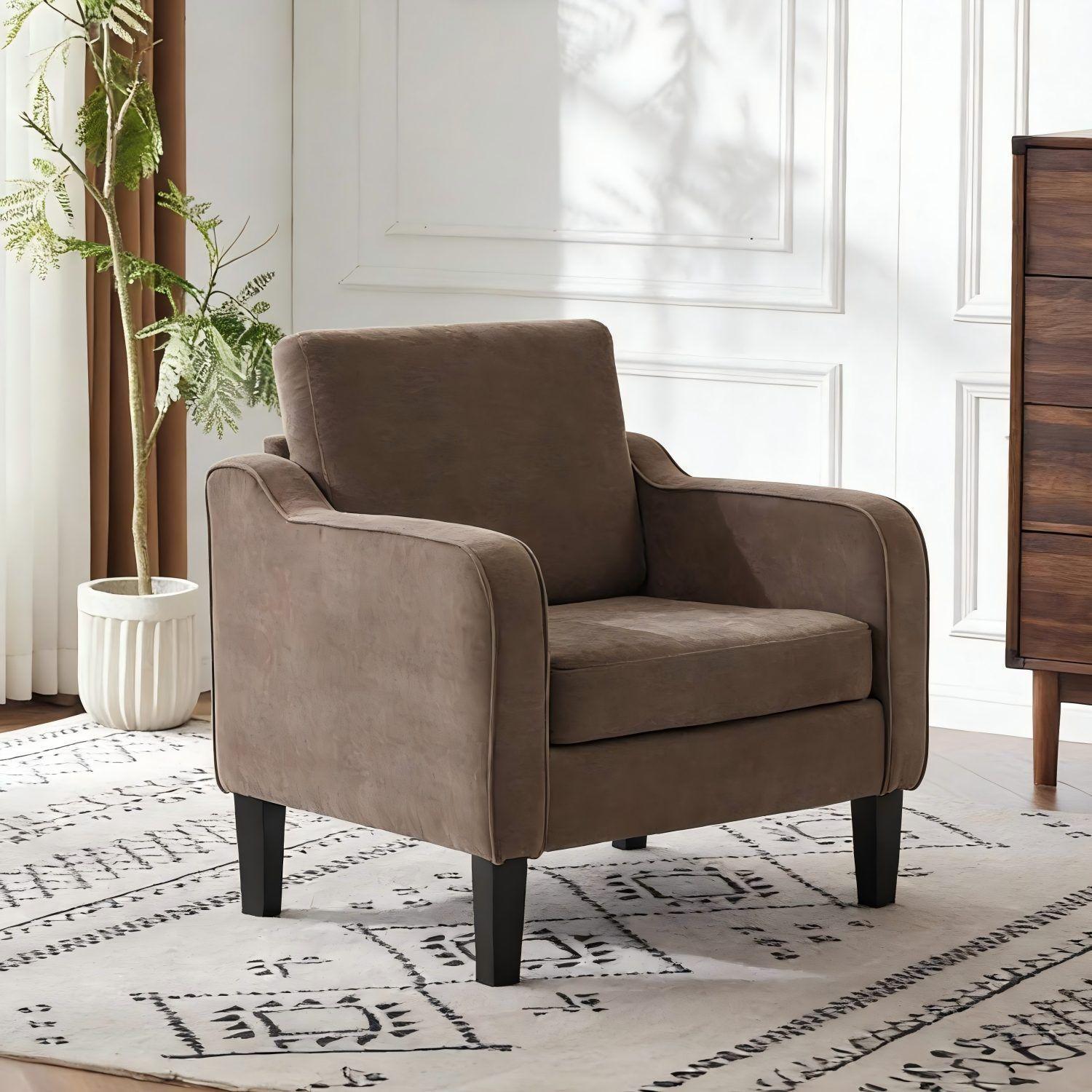 Poltrona Lyre Acolchada Moderno Marron para Living Dormitorio Chenille Estilo-8