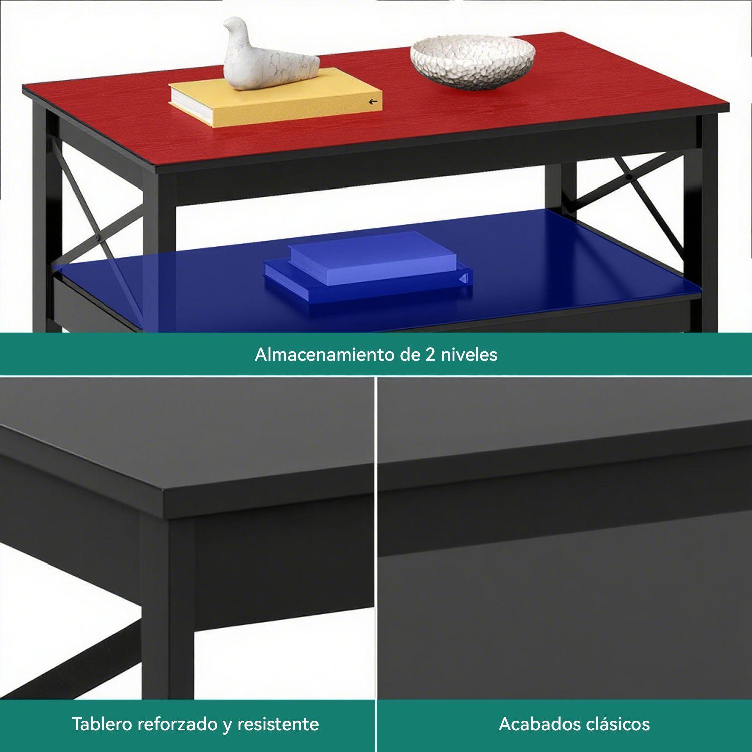 Mesa De Centro Rectangular Estilo R stico de 2 Niveles Negro-4