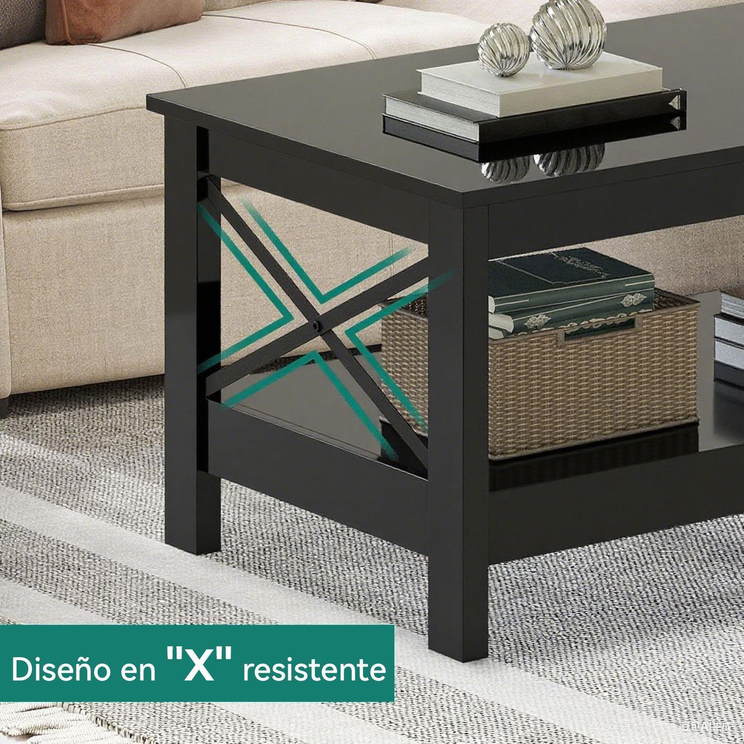 Mesa De Centro Rectangular Estilo R stico de 2 Niveles Negro-5