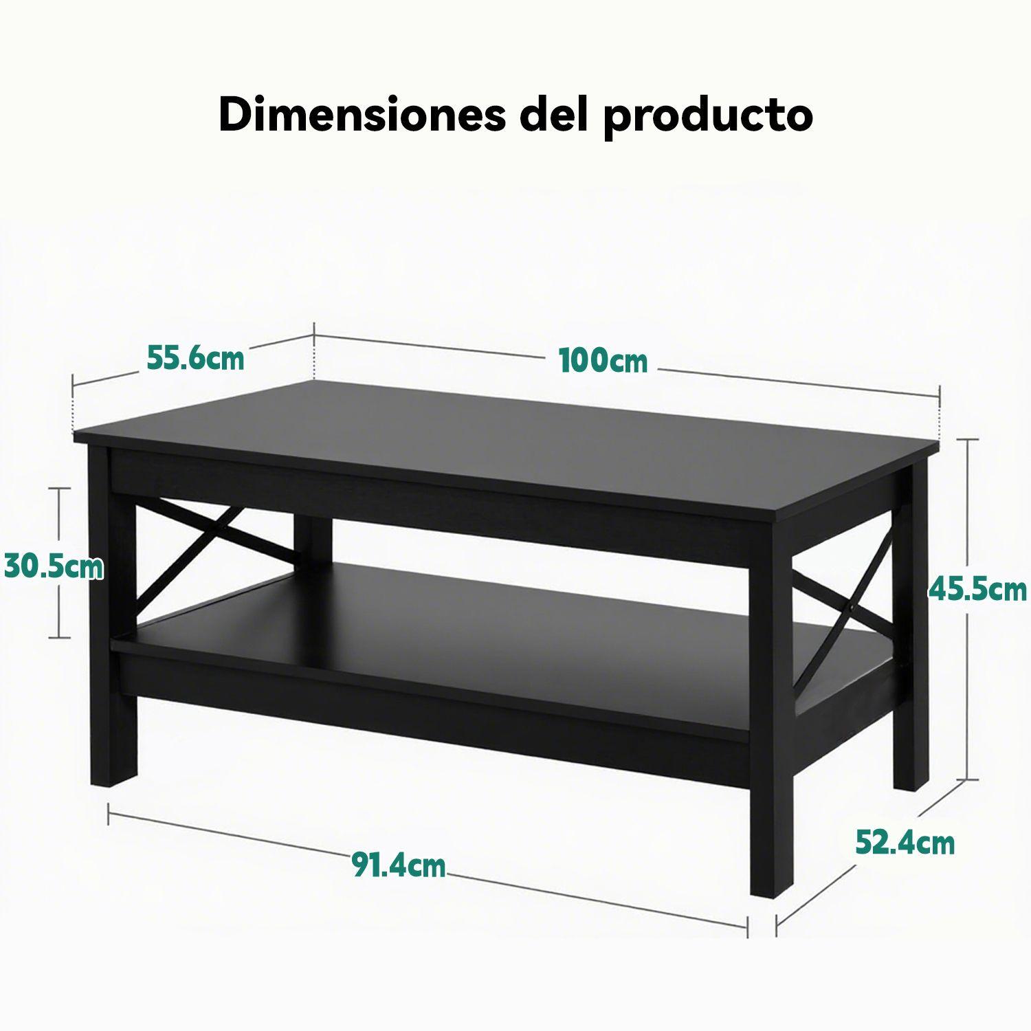 Mesa De Centro Rectangular Estilo R stico de 2 Niveles Negro-6