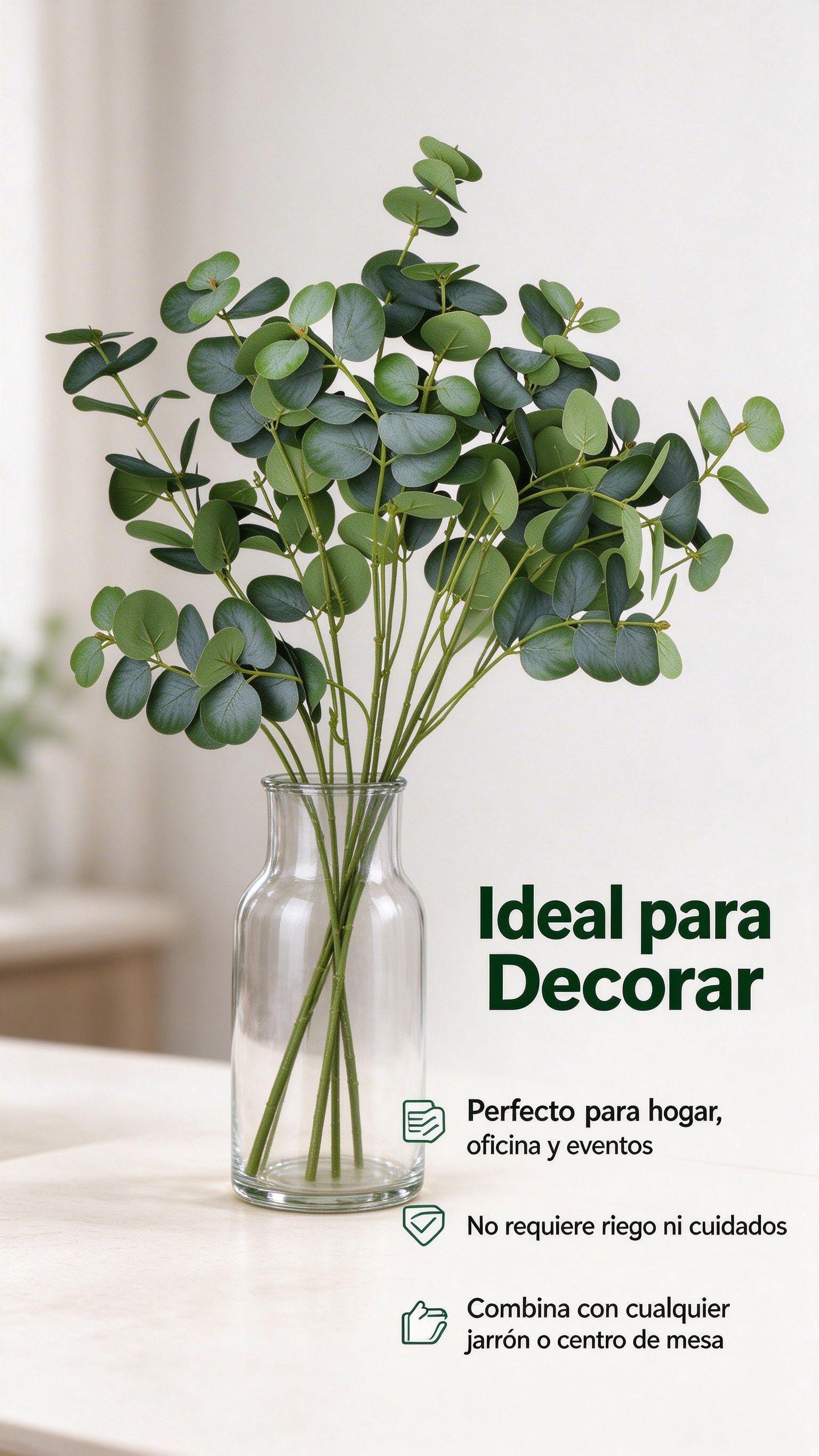 Pack 6 Ramas Artificiales de Eucalipto Planta Decorativa Realista para Dormitorio y Oficina-6