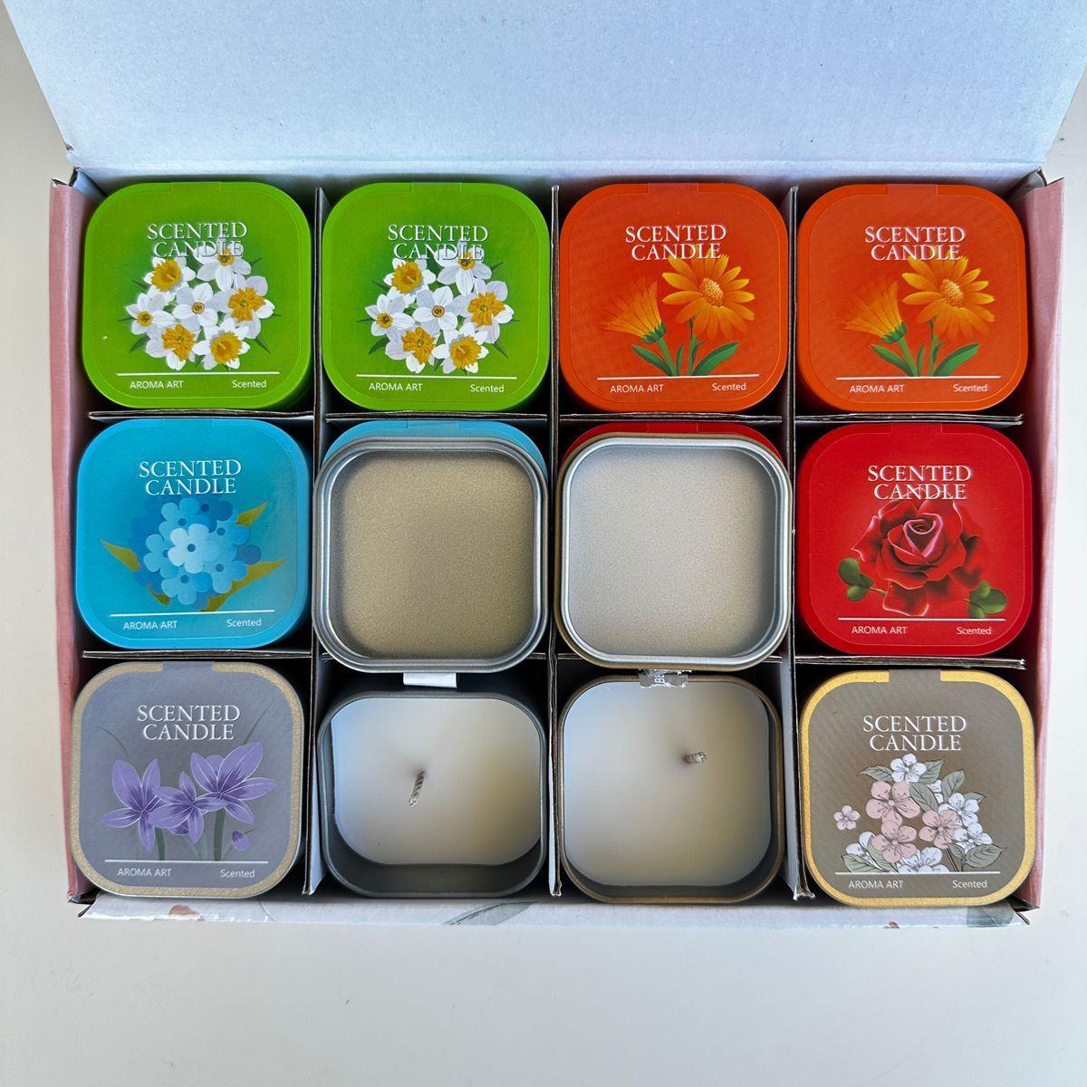 12 latas cuadradas de metal 6 fragancias diferentes de velas romanticas-3