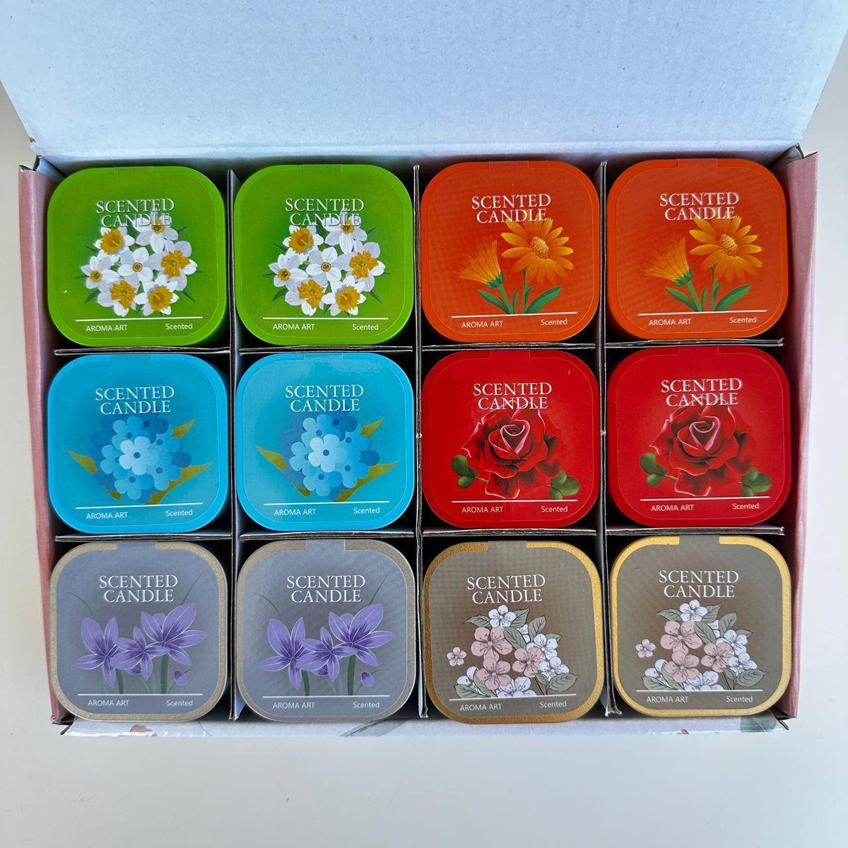 12 latas cuadradas de metal 6 fragancias diferentes de velas romanticas-5