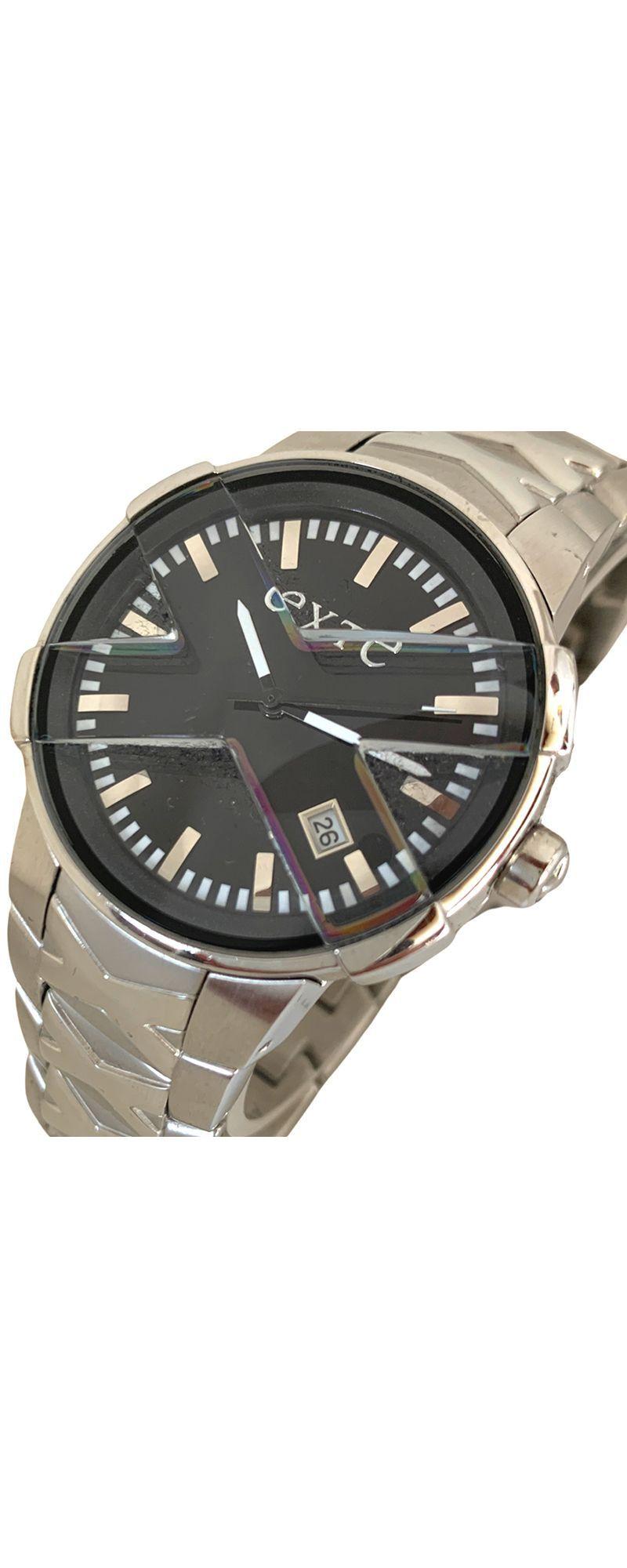 Reloj Análogo Clásico Exté Plateado Esfera Negra-1