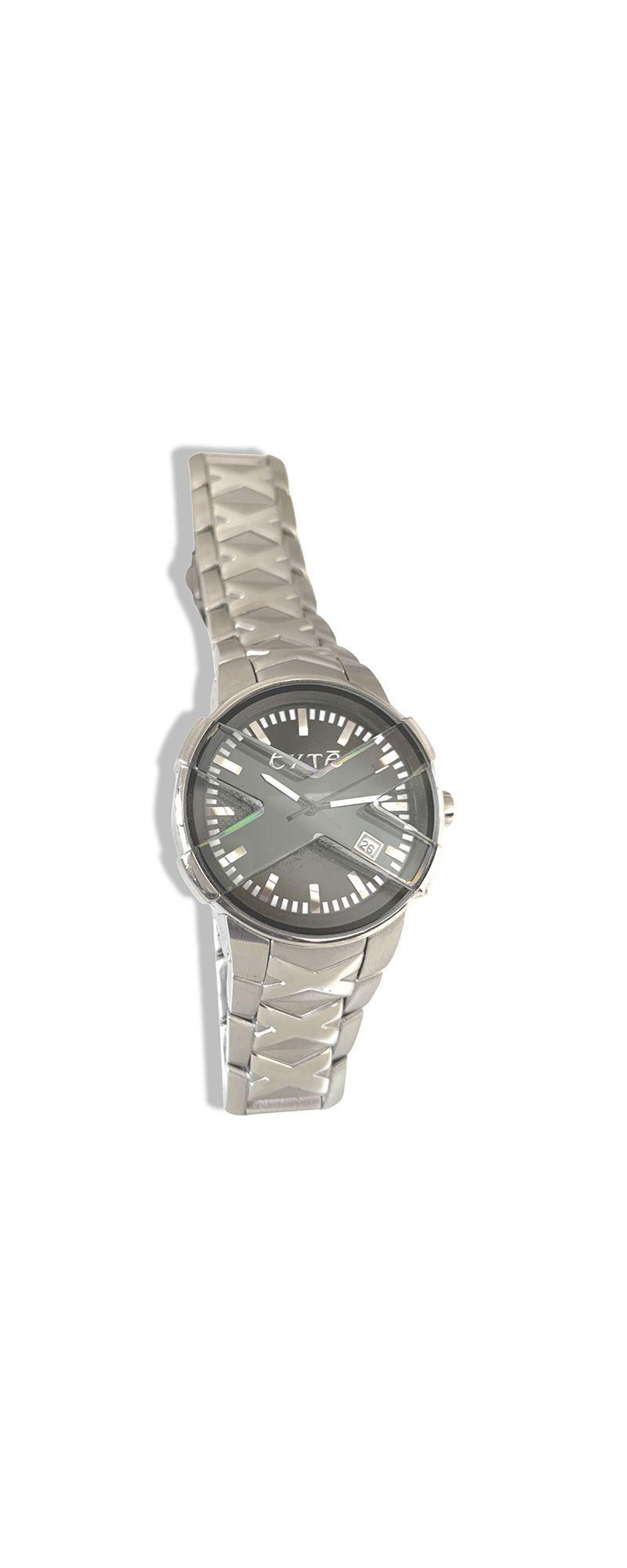 Reloj Análogo Clásico Exté Plateado Esfera Negra-0