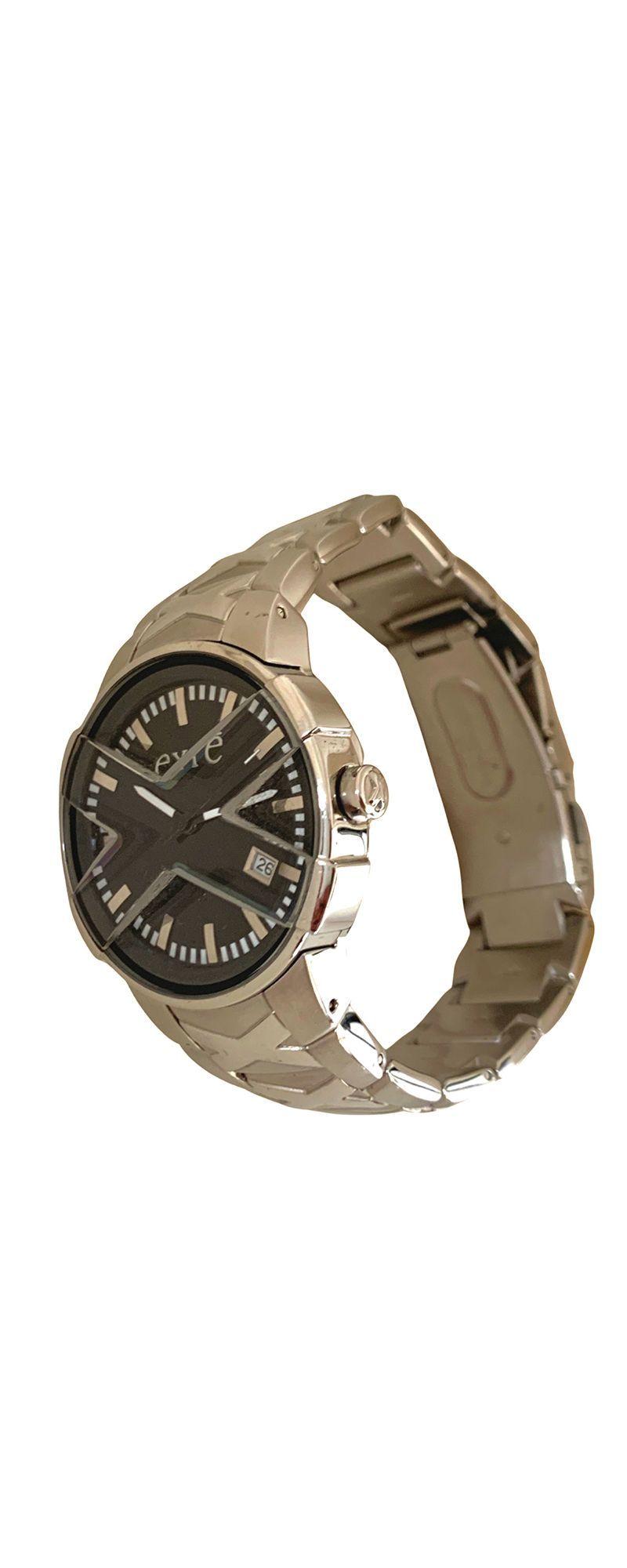 Reloj Análogo Clásico Exté Plateado Esfera Negra-3