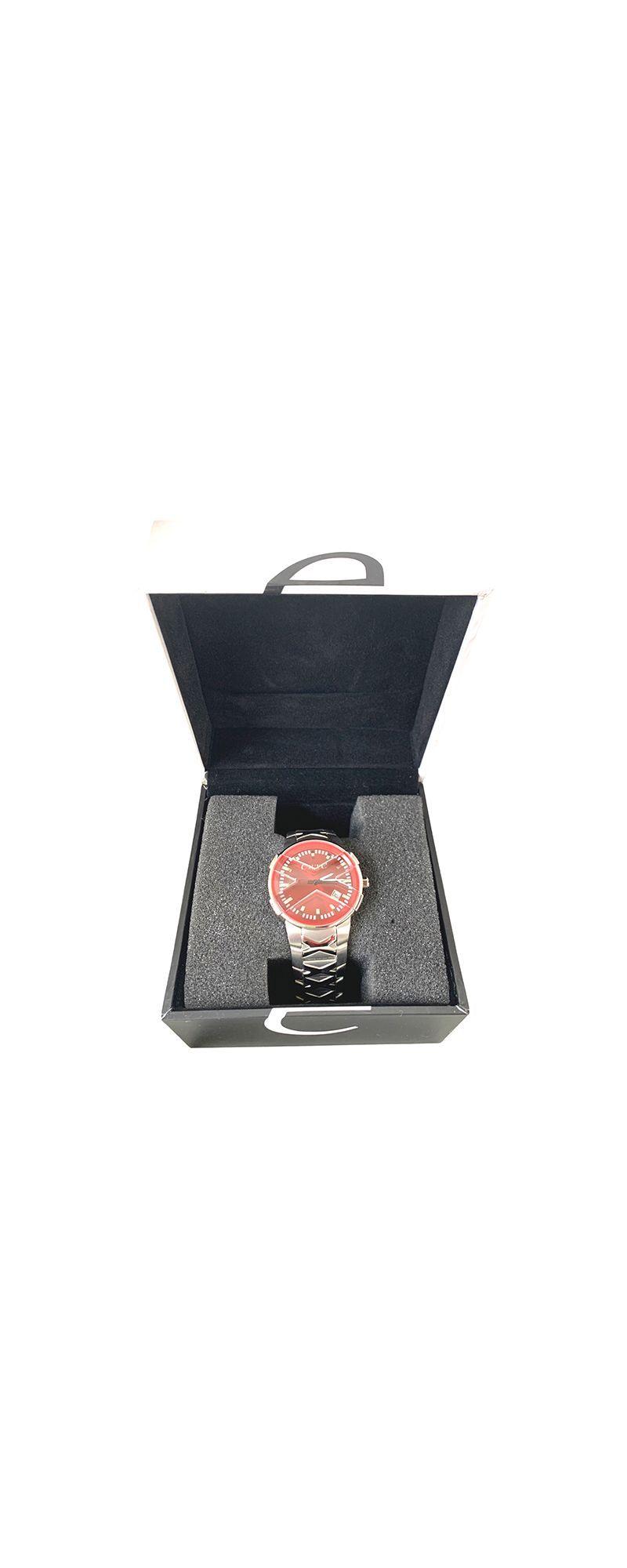 Reloj Análogo Clásico Exté Plateado Esfera Roja-5