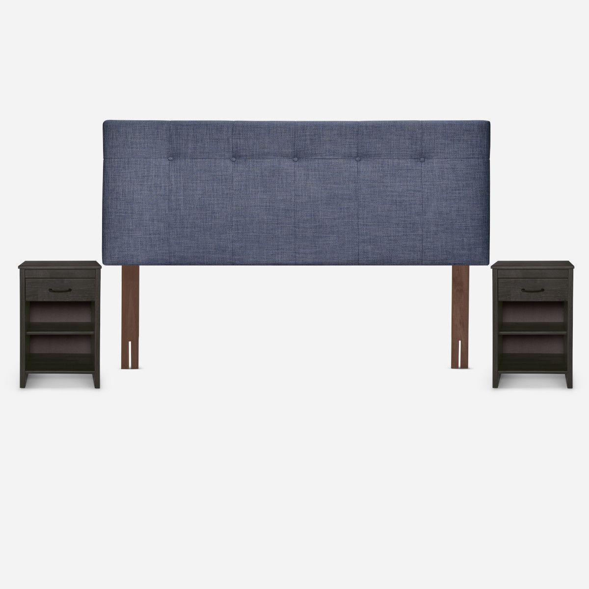 Cama Classique+ King + Respaldo y Veladores Maurice Denim-2