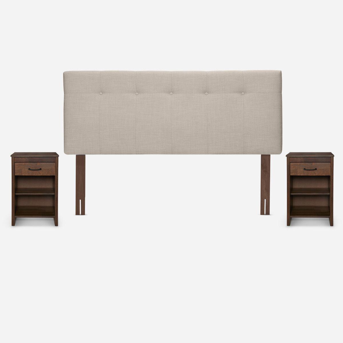 Cama Europea Classique+ 2 Plazas +Respaldo+Veladores Natural-2