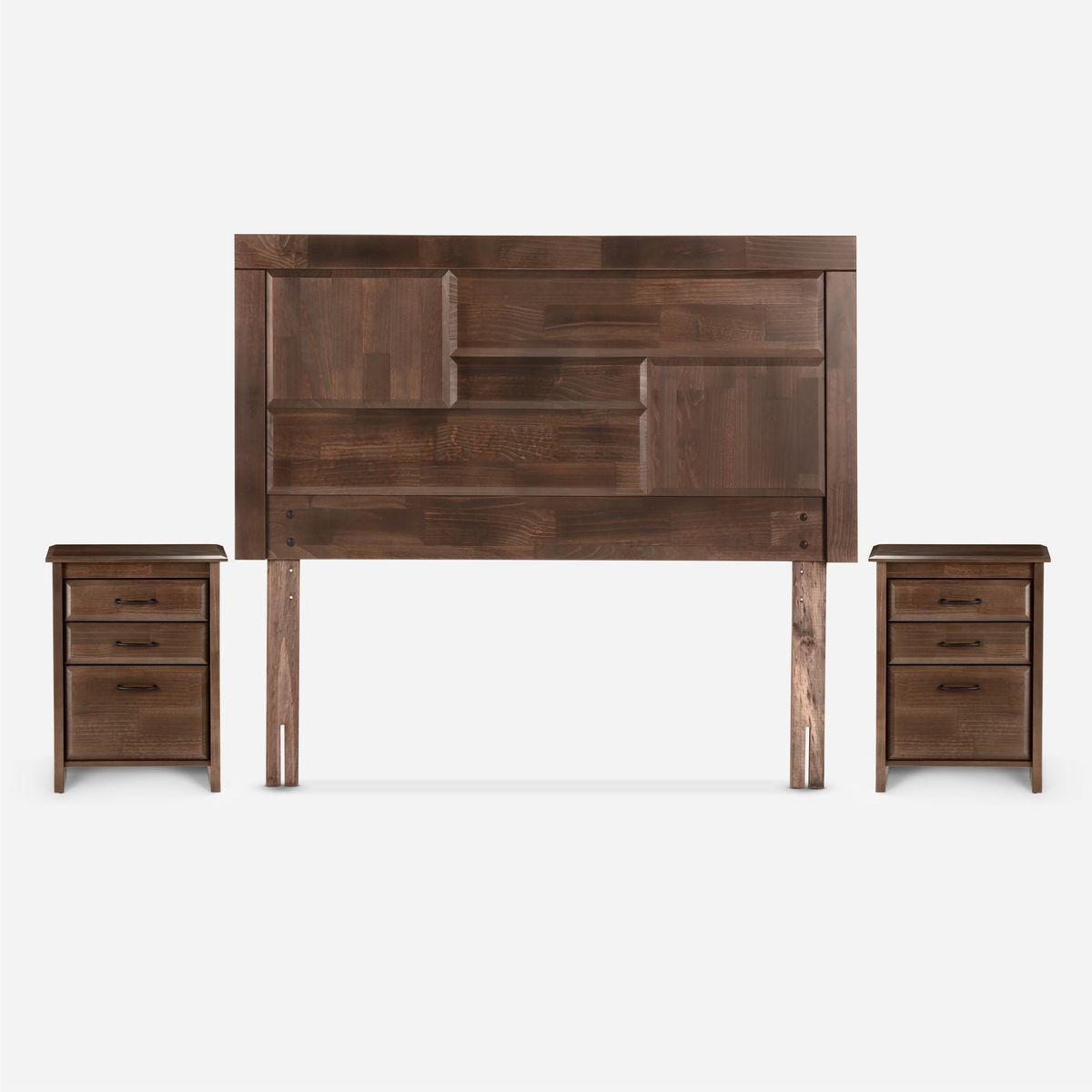Cama Europea Pratta Full Pata Madera +Respaldo y 2 Veladores-2