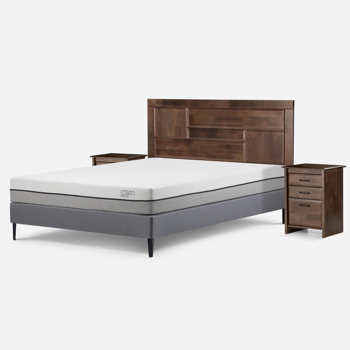 Cama Europea Pratta Full Pata Acero + Respaldo y 2 Veladores-2