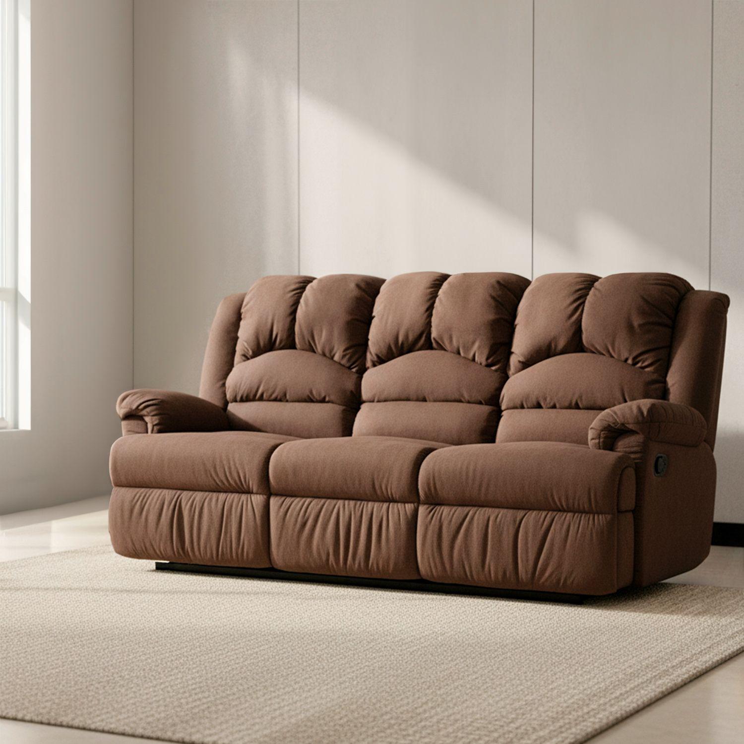 Sofá Reclinable Rosen Jarrie 3 Cuerpos Chex Manual Tela Café-1