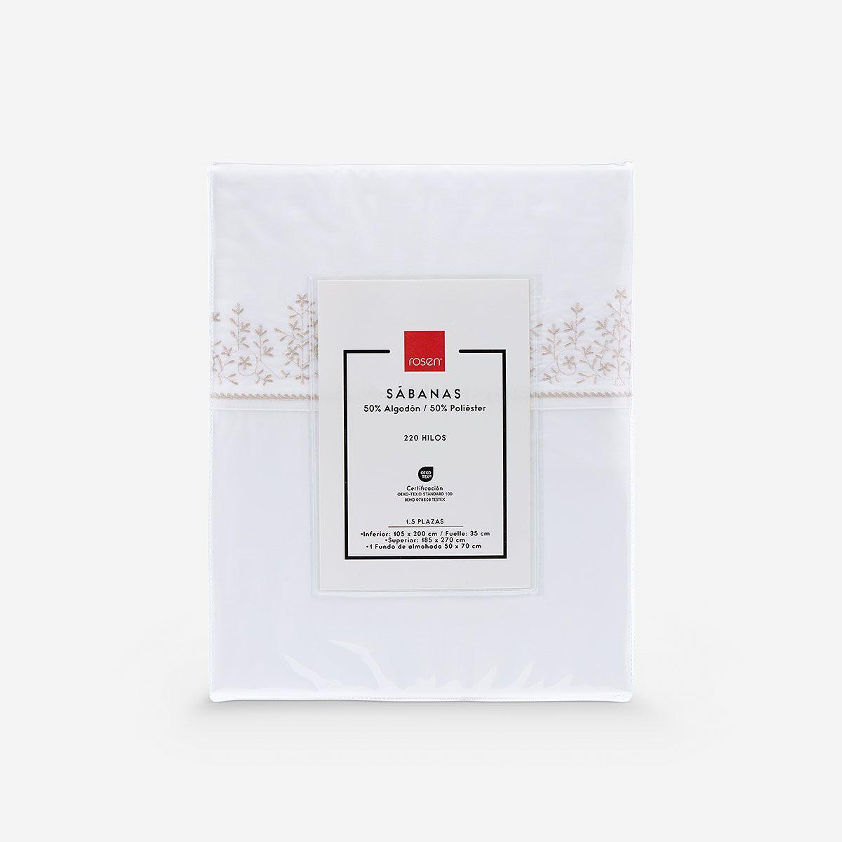Sábana Rosen 220 Hilos Bordada Floral Blanca 1,5 Plazas-5