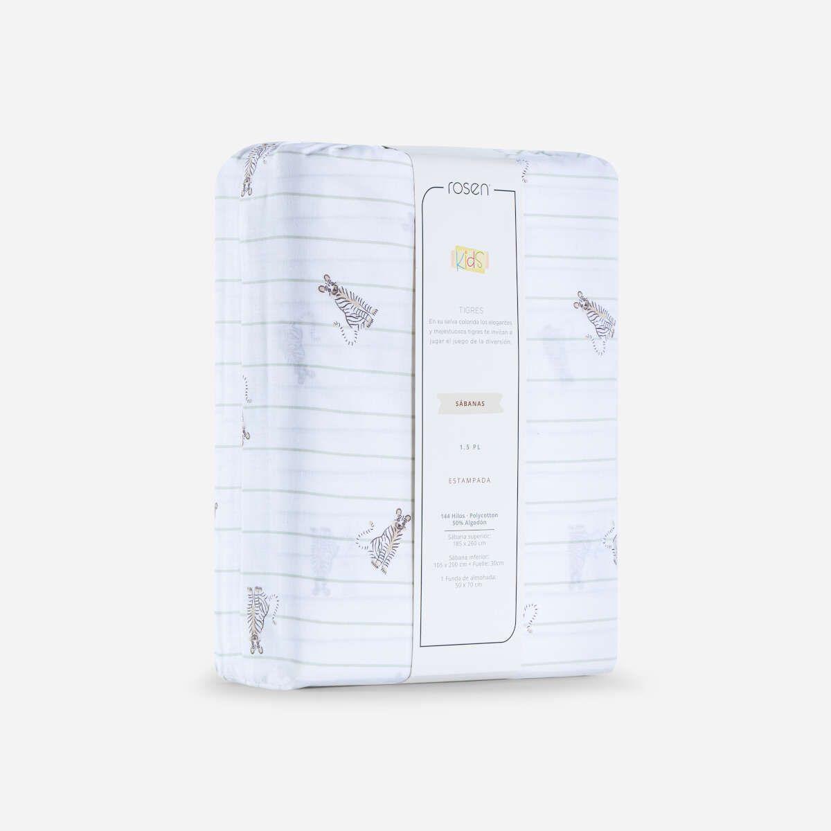 Sábana Rosen Colección Kids 144 Hilos Tigres 1 Plaza-4