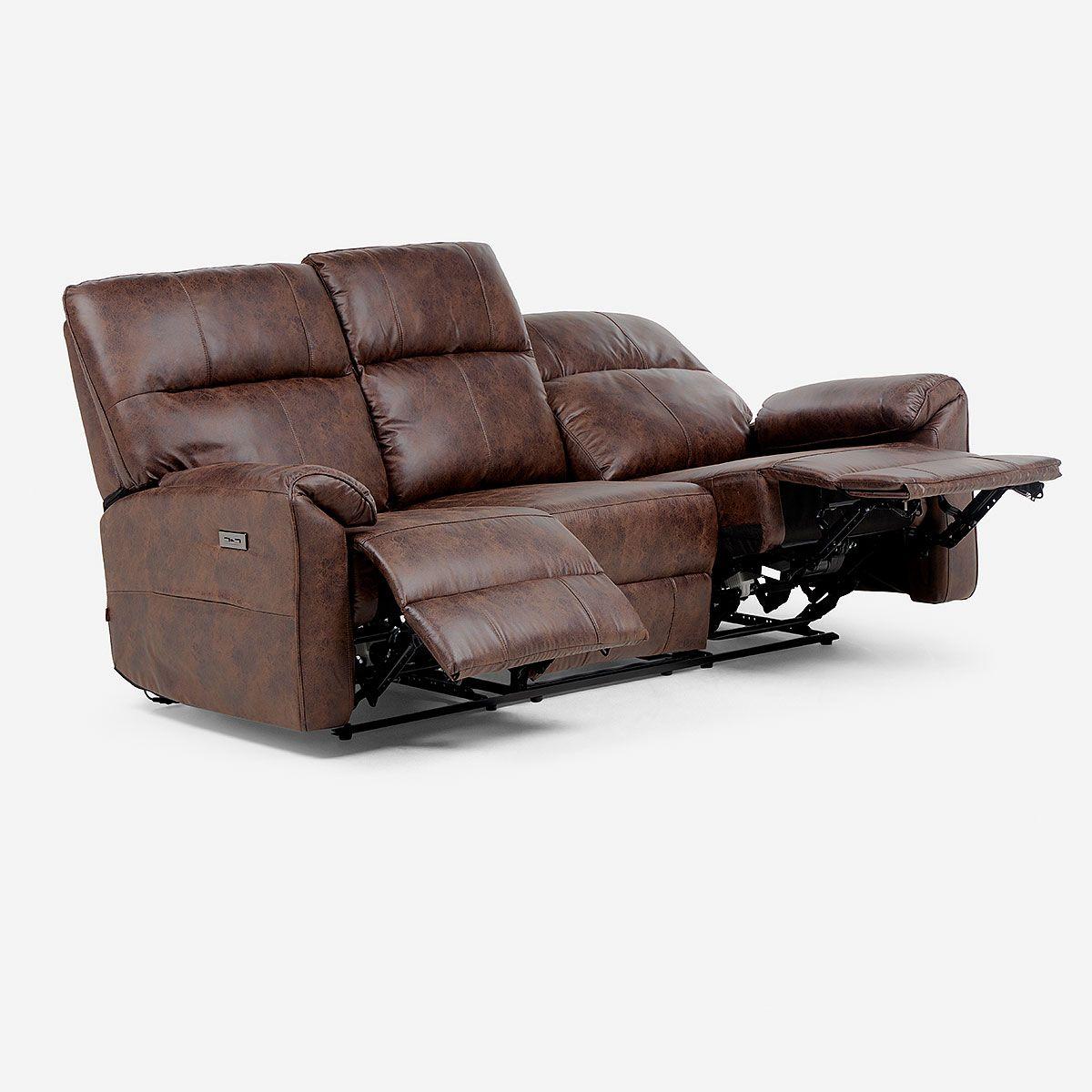 Sofá Reclinable Tolosa 3 Cuerpos Eléctrico Tela Marrón-6