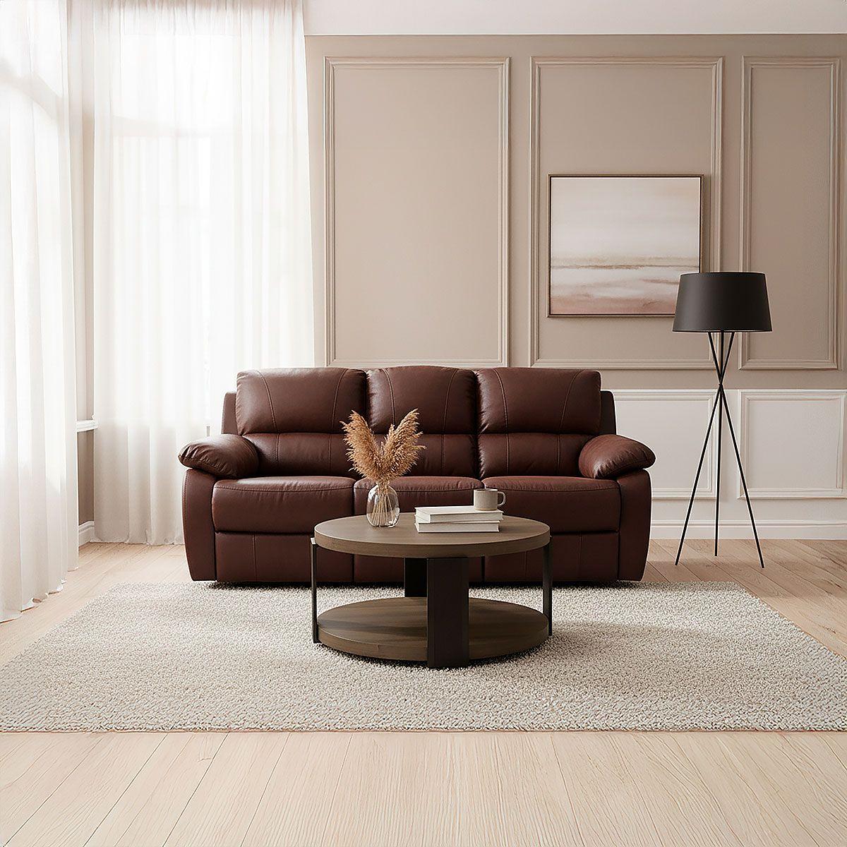 Sofá Reclinable Rosen Orson 3 Cuerpos Tela Manual Brandy-2