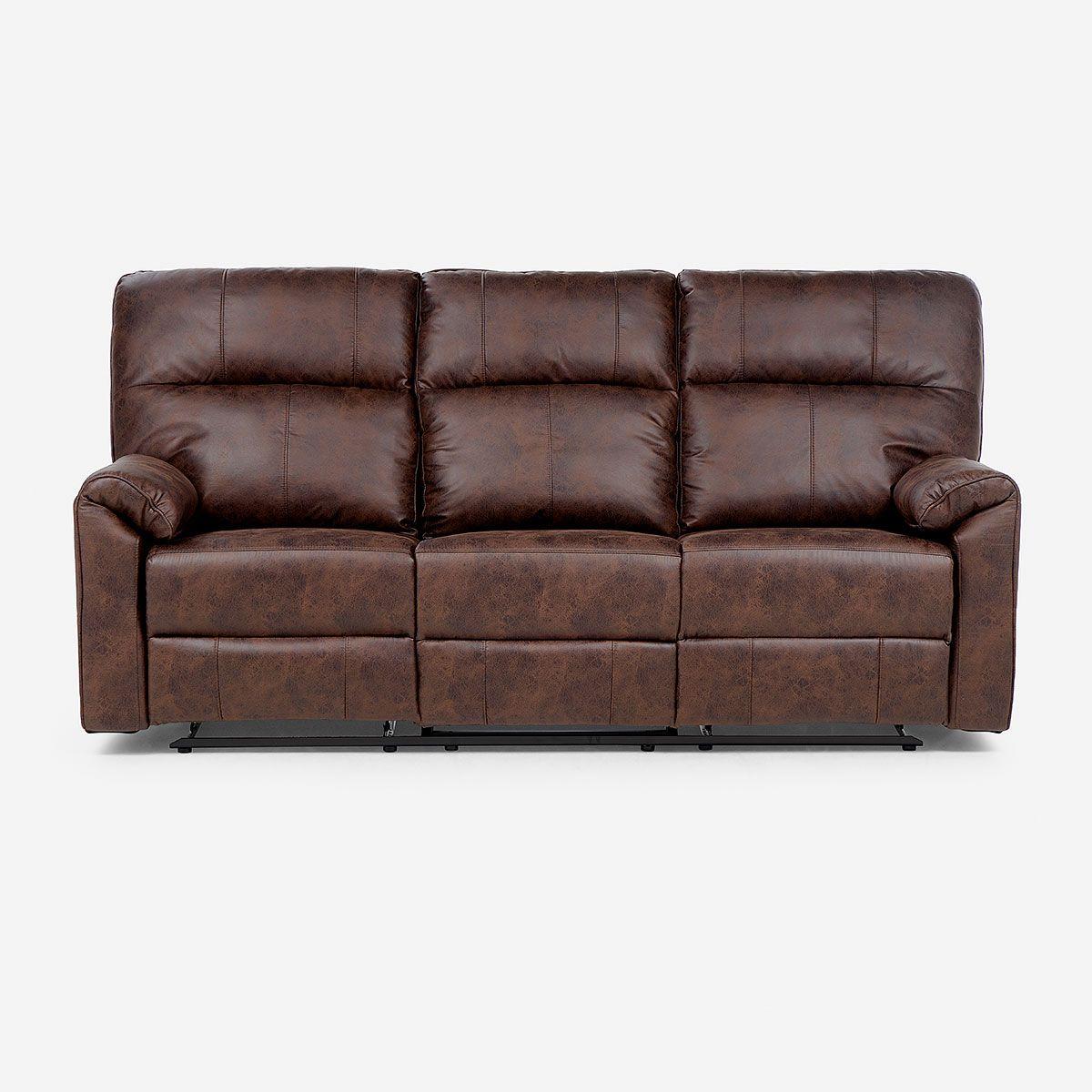 Sofá Reclinable Tolosa 3 Cuerpos Manual Tela Marrón-2