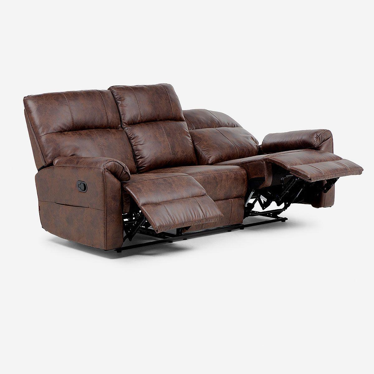 Sofá Reclinable Tolosa 3 Cuerpos Manual Tela Marrón-6